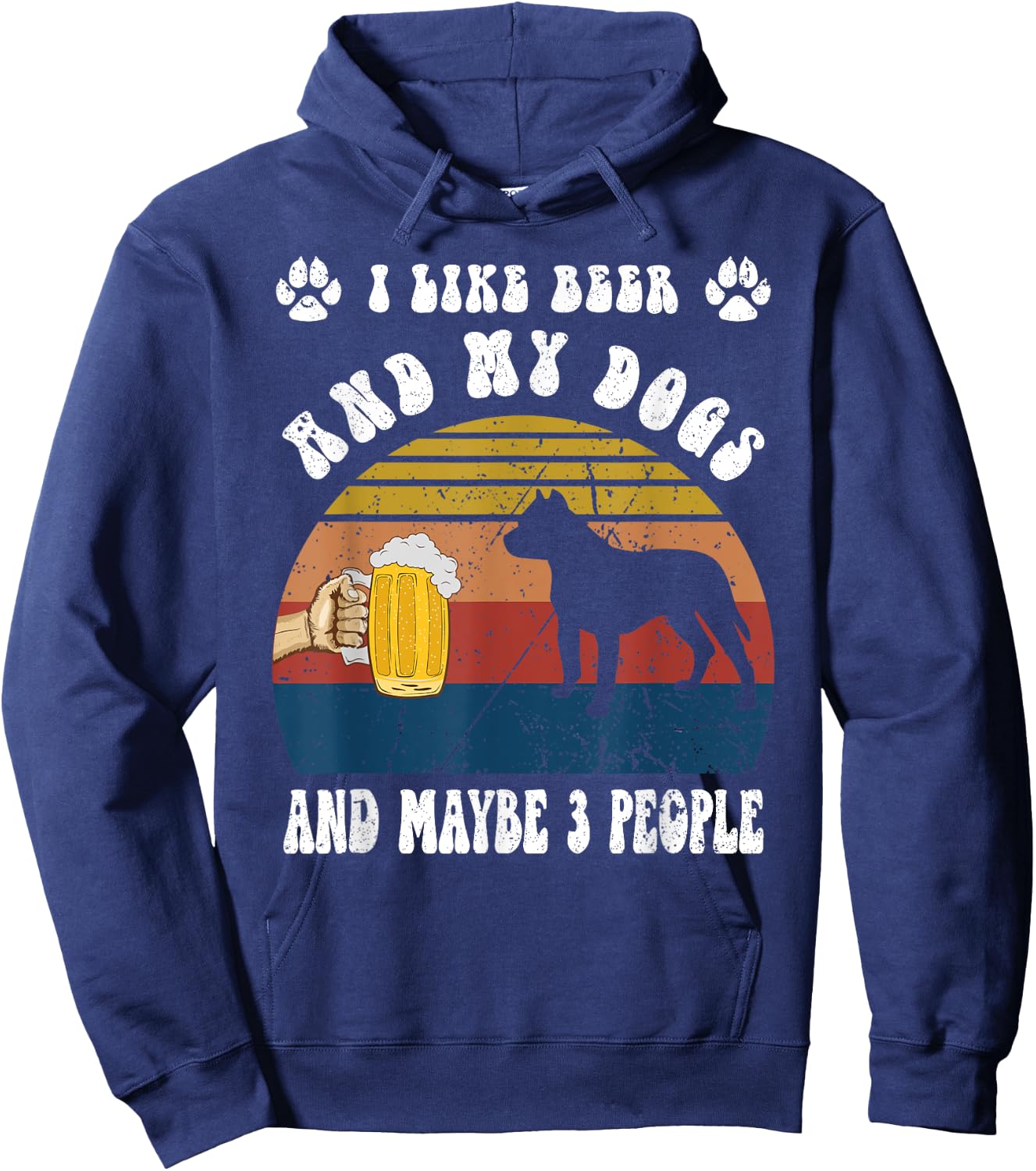 Vintage I Like Beer & My Pit bull Dogs & Maybe 3 People Hoodie - Hoodie | Navy