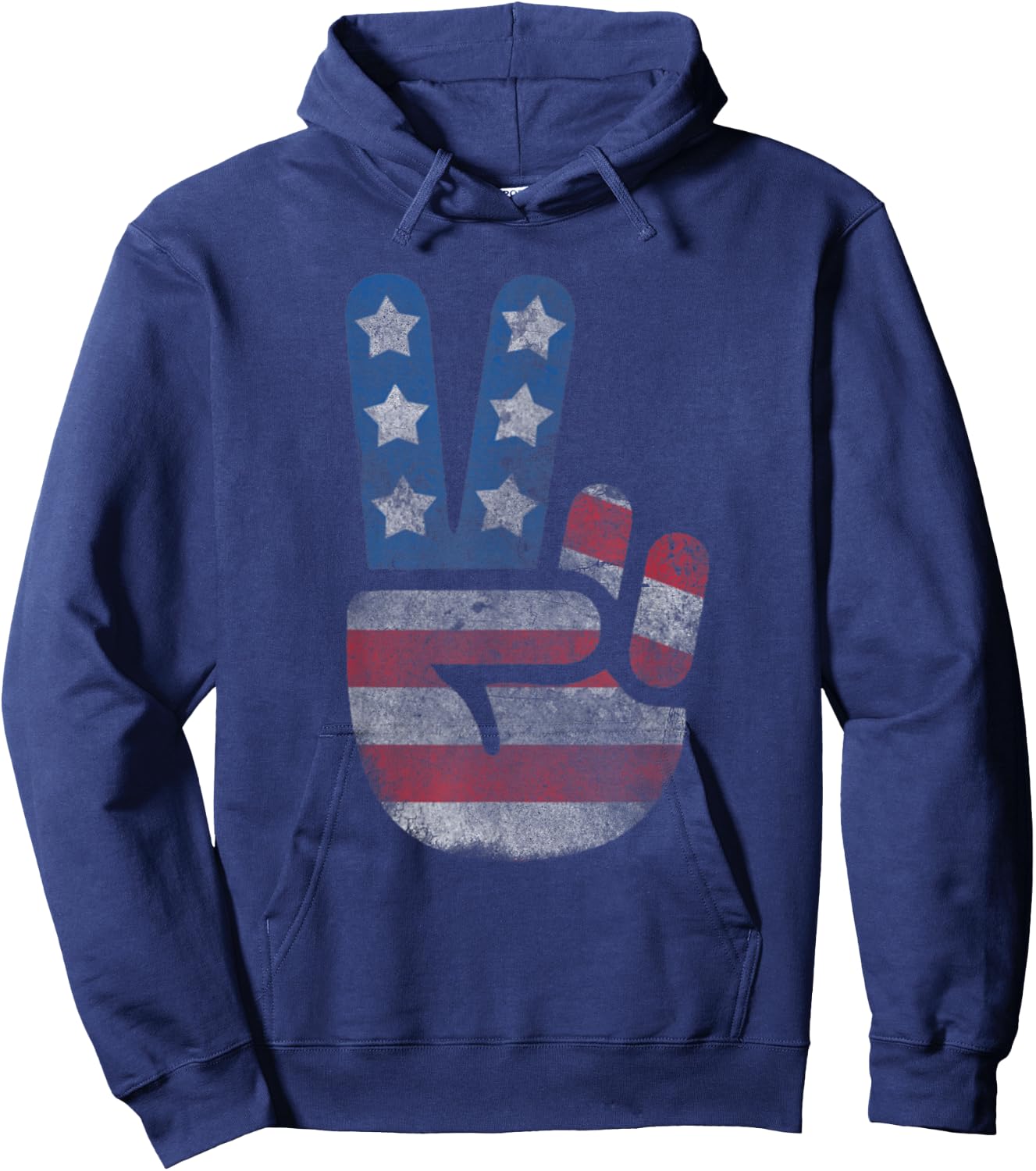 USA Flag Peace Sign Victory Fingers Patriotic Hoodie - Hoodie | Navy