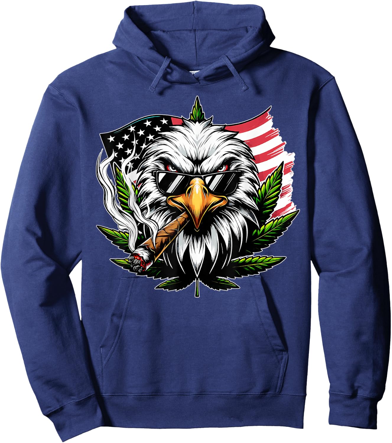 Eagle Smoking Marijuana Us Flag 4th Of July Cannabis Leaf Hoodie - Hoodie | Navy
