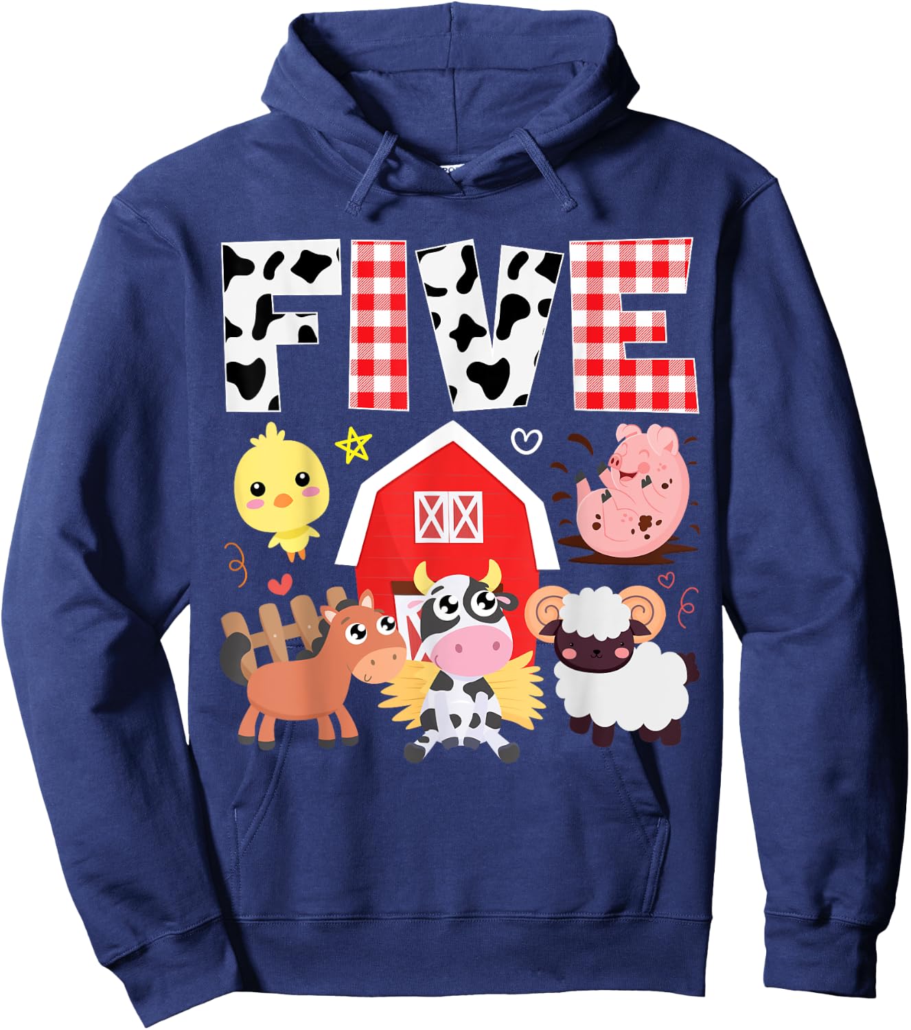 5th Birthday Five Year Old Farm Theme Animals Birthday Party Hoodie - Hoodie | Navy