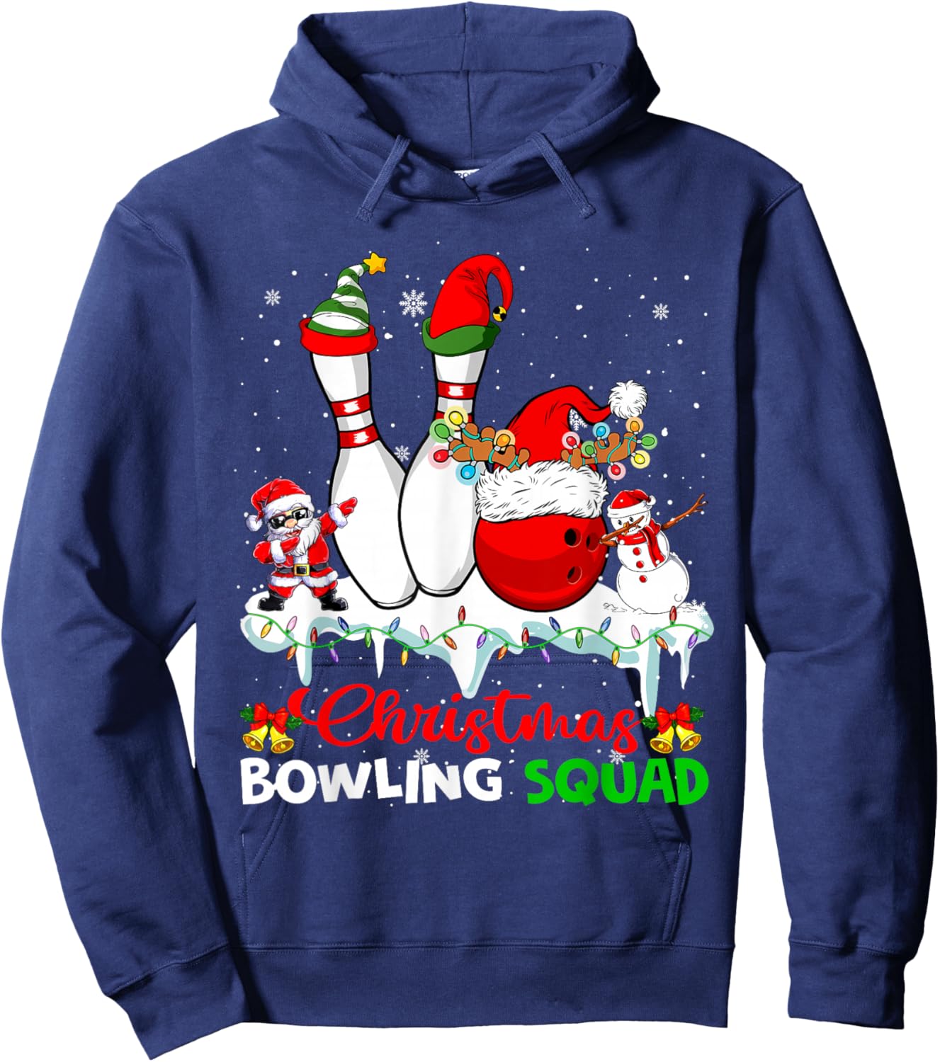 Christmas Bowling Squad Dabbing Santa Elf Bowling Tools Hoodie - Hoodie | Navy
