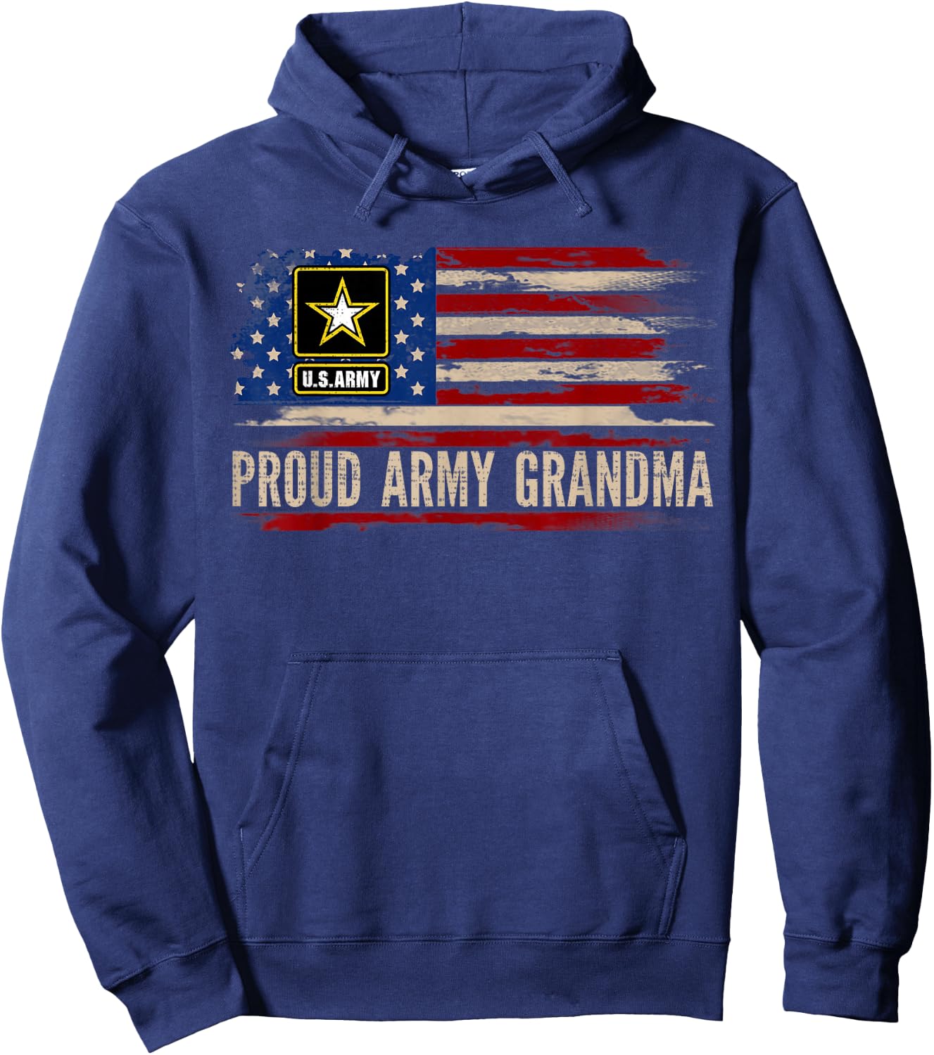 Vintage Proud Army Grandma American Flag Veteran Gift Hoodie - Hoodie | Navy
