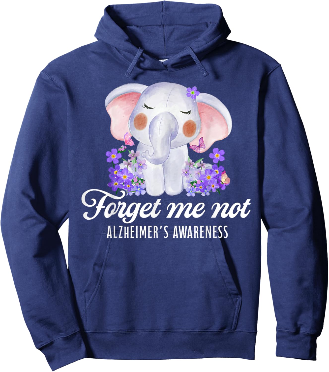 Alzheimer's Awareness Forget Me Not Flower Purple Elephant Hoodie - Hoodie | Navy