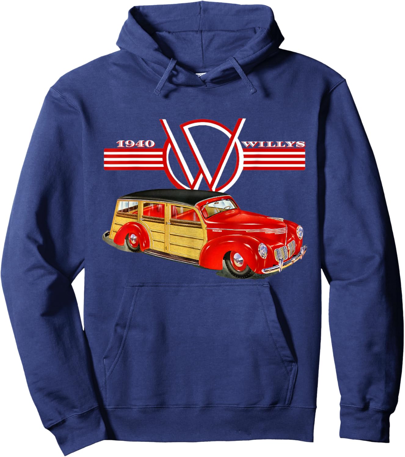 1940 Willys Hot Rod Woody Station Wagon Deluxe Model Hoodie - Hoodie | Navy