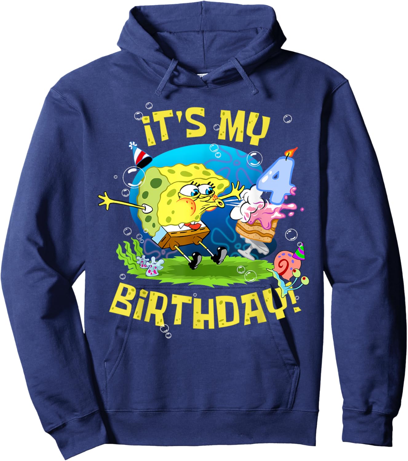 Spongebob It's My 4th Birthday Cake 4 Years Old Spongebob Hoodie - Hoodie | Navy