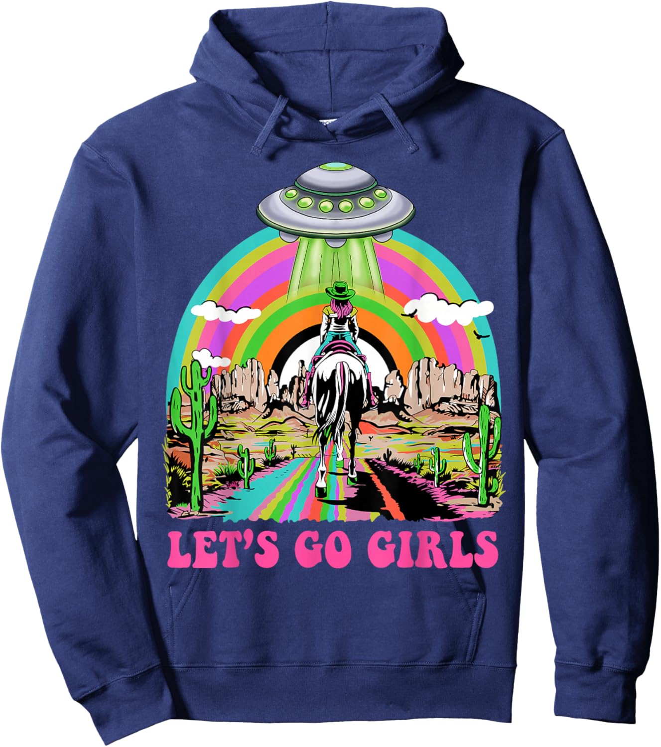 Let's Go Girls Retro Space Desert Cowgirl Bachelorette Party Hoodie - Hoodie | Navy
