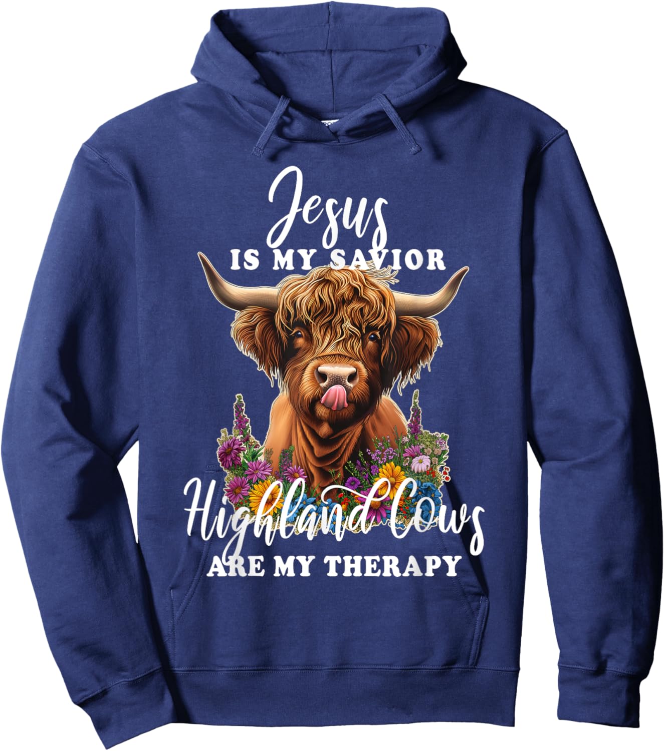 Highland Cow Jesus Christian Religious Highland Cow Hoodie - Hoodie | Navy