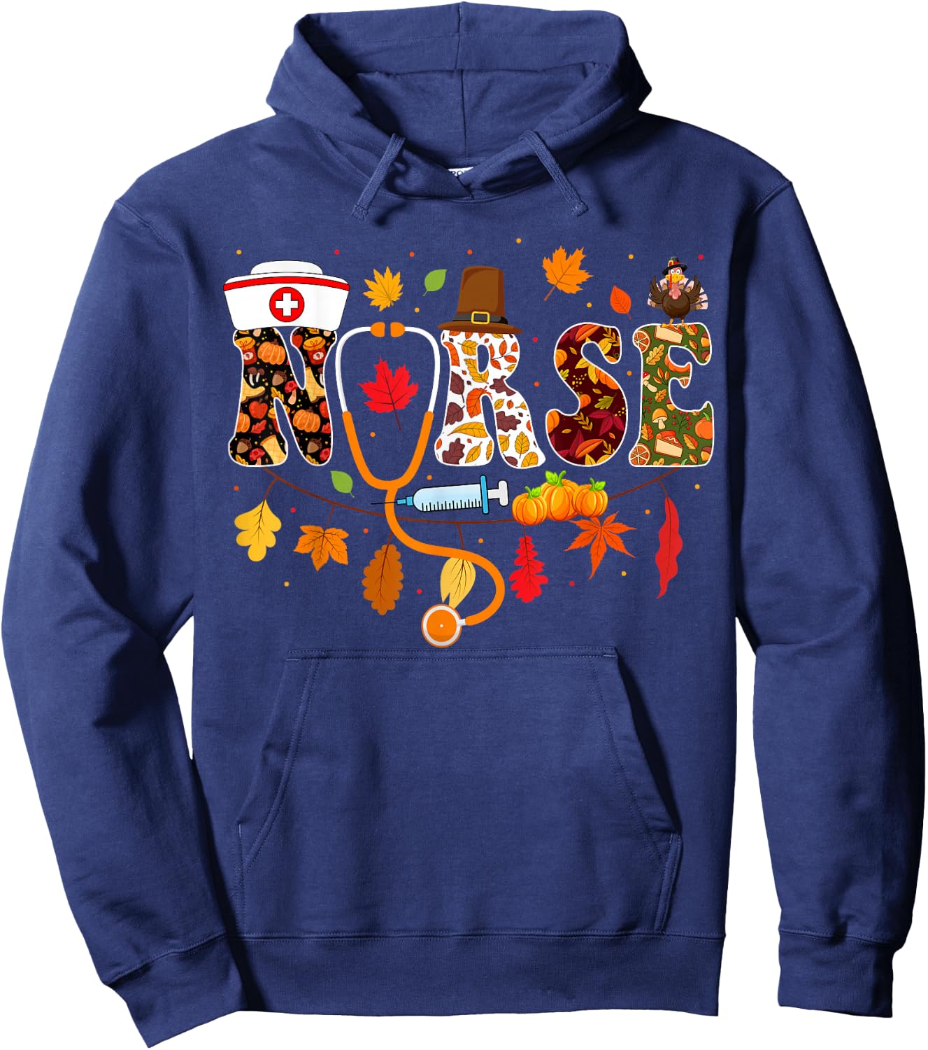 Thanksgiving Nurse Fall Nursing Thanksgiving Nurse Turkey RN Hoodie - Hoodie | Navy