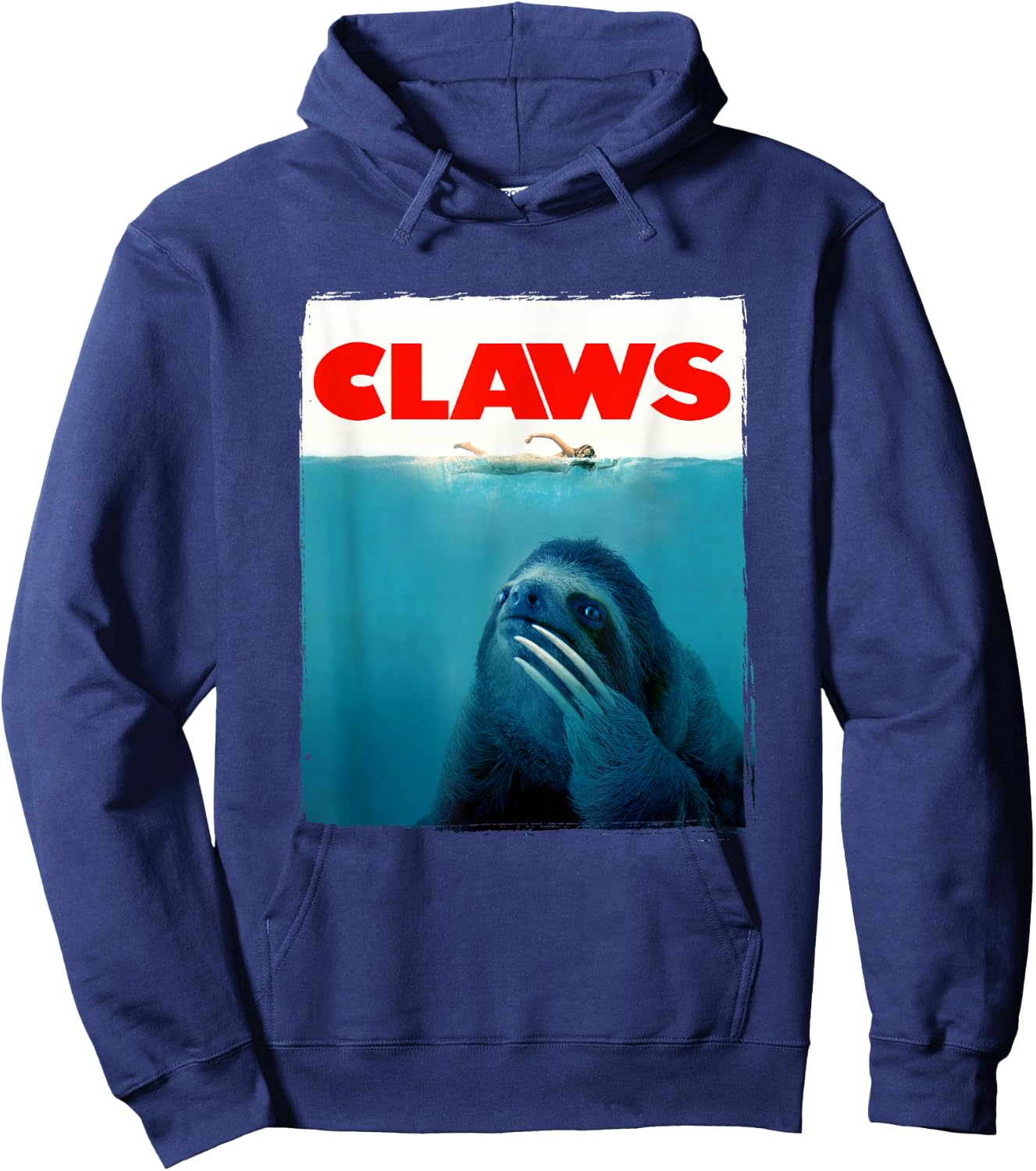 CLAWS Funny JAWS Parody Cute Sloth Attacking Like A Shark Hoodie - Hoodie | Navy