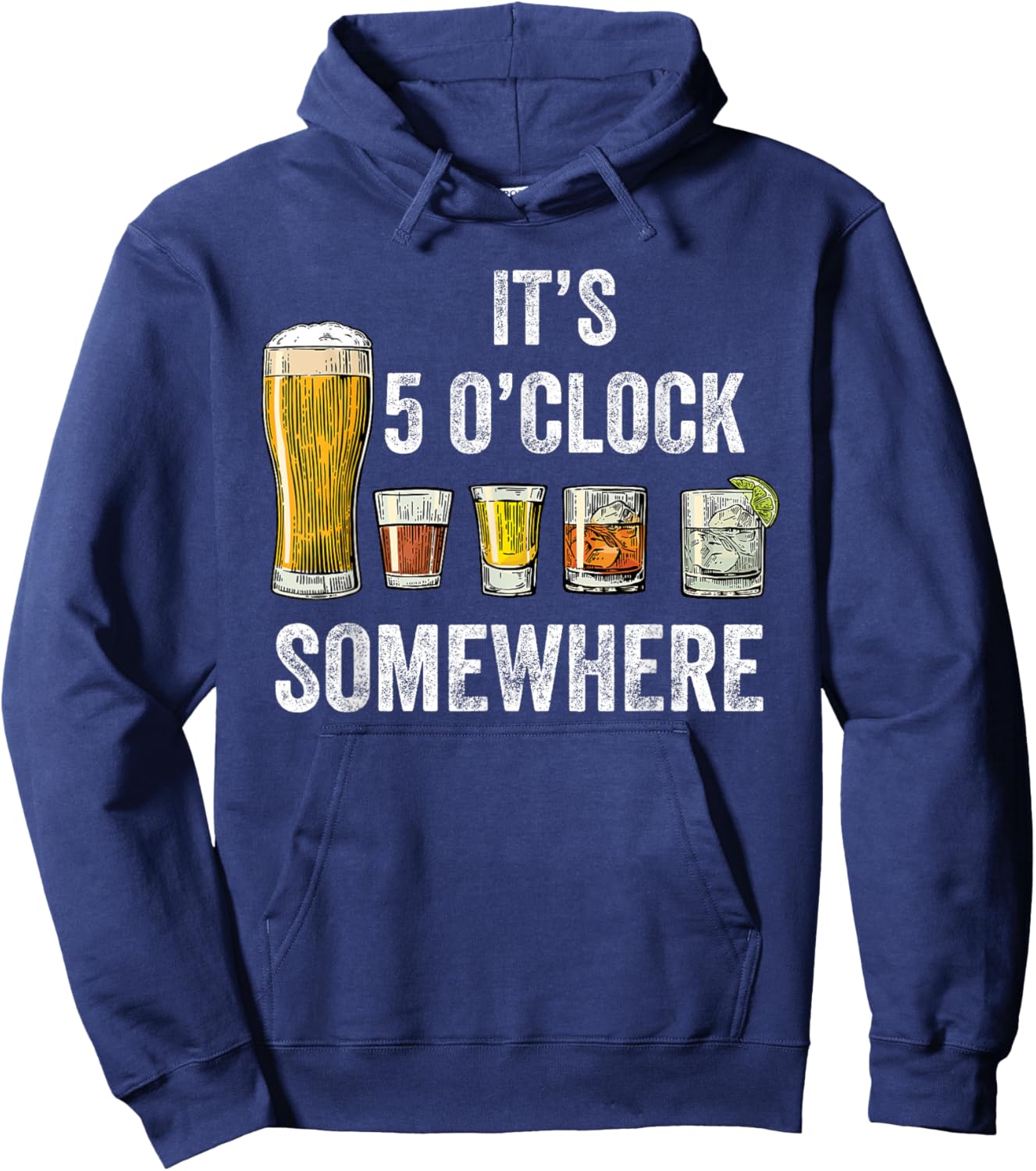 It's 5 O'clock Somewhere Vintage Funny Beer Drinking Hoodie - Hoodie | Navy