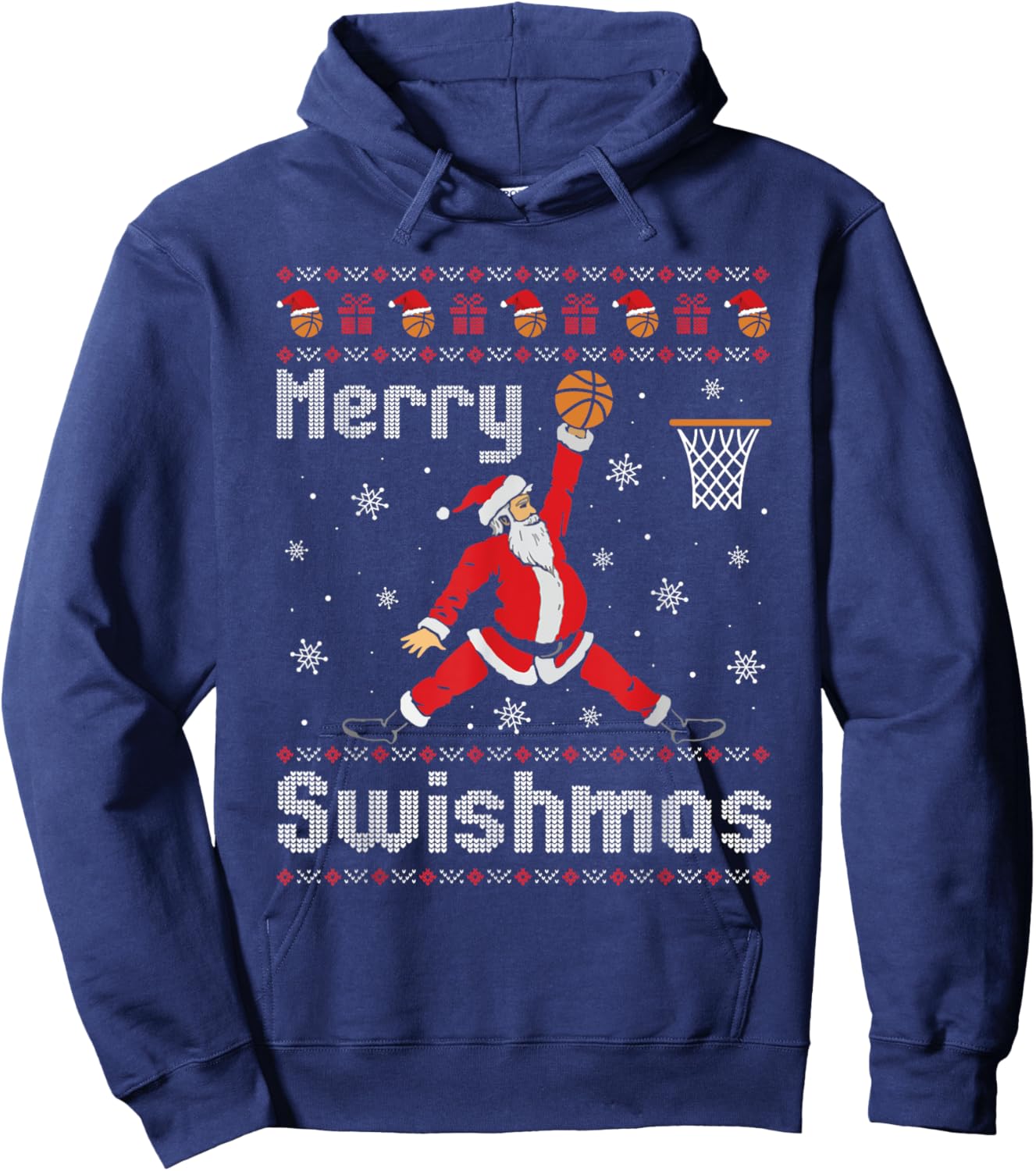 Merry Swishmas Basketball Dunk Rebound Santa Christmas Party Hoodie - Hoodie | Navy