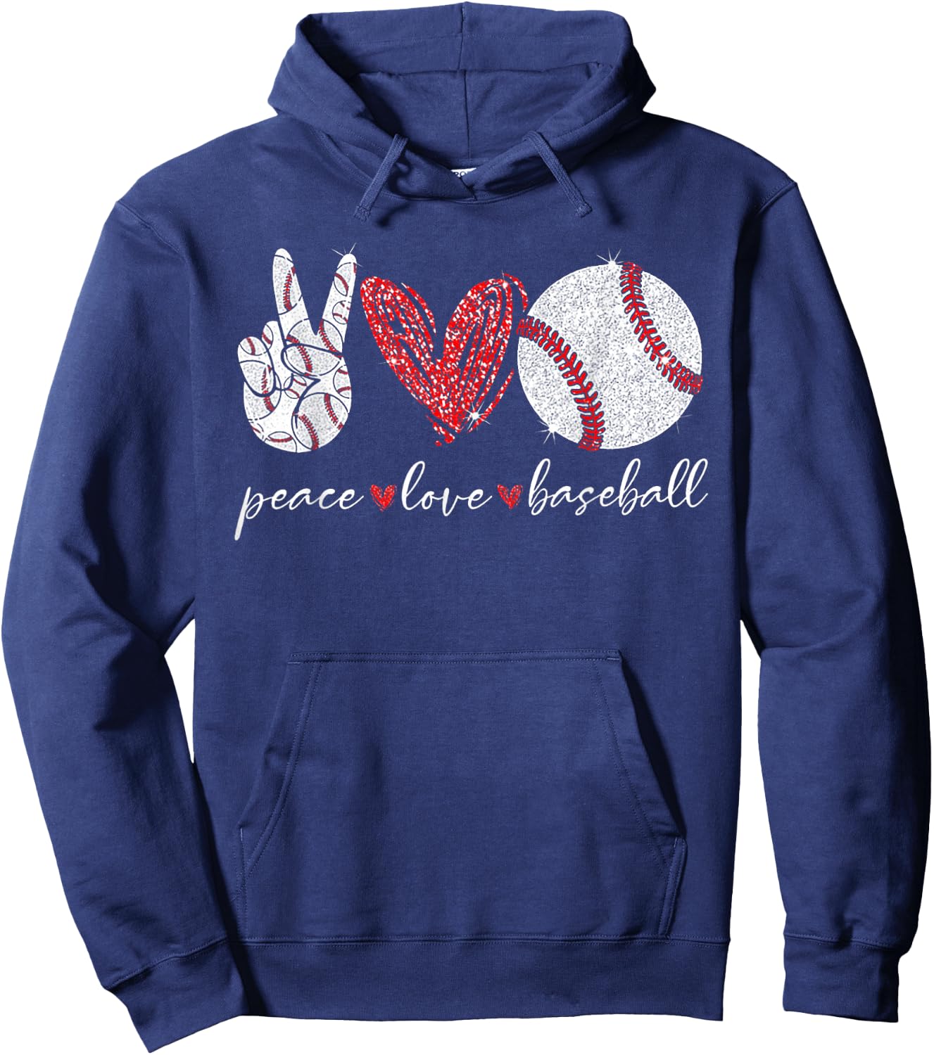 Peace Love Baseball Hoodie - Hoodie | Navy