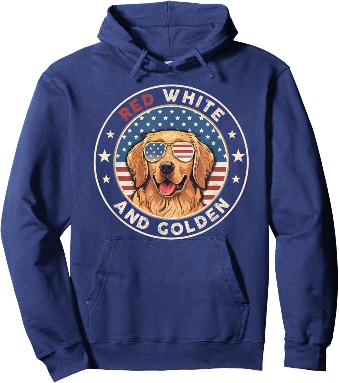 Red White Golden Retriever American Flag 4th of July Gift Hoodie - Hoodie | Navy