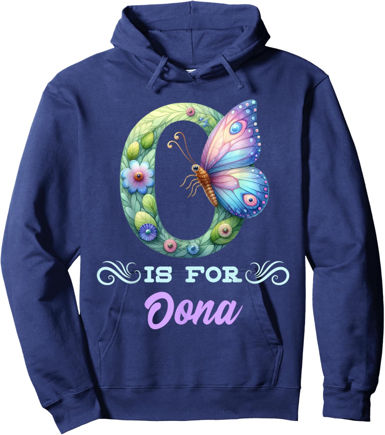 O Is For Oona Girly Butterfly And Flower Initial Name Hoodie - Hoodie | Navy