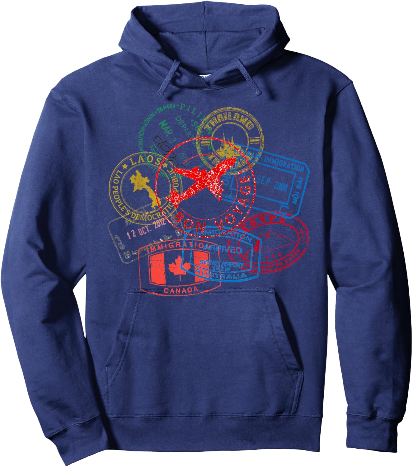 Bon Voyage Travel Stamp Hoodie - Hoodie | Navy