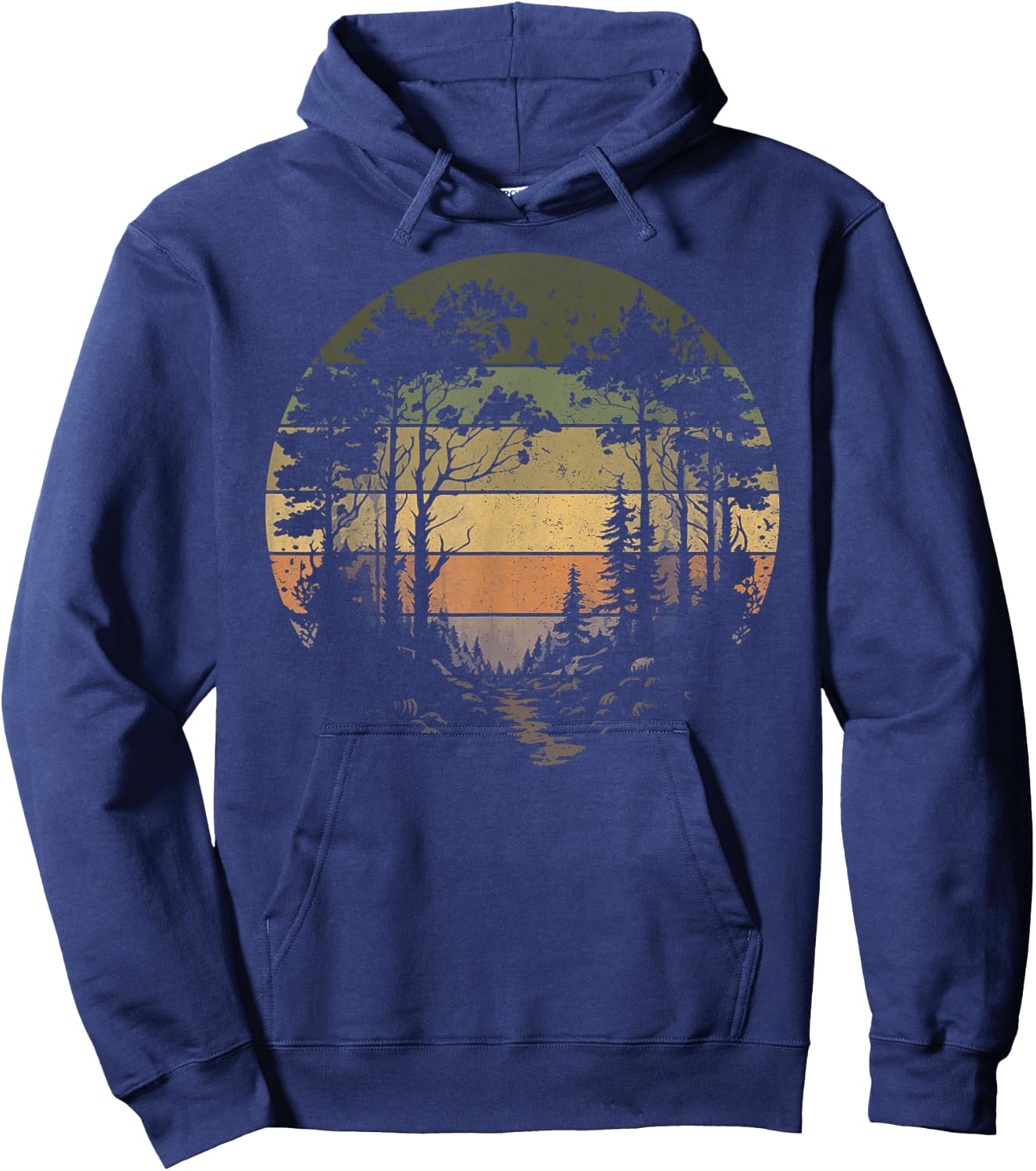 Trees Wildlife Nature Vintage Retro Forest Man Woman Girl Hoodie - Hoodie | Navy
