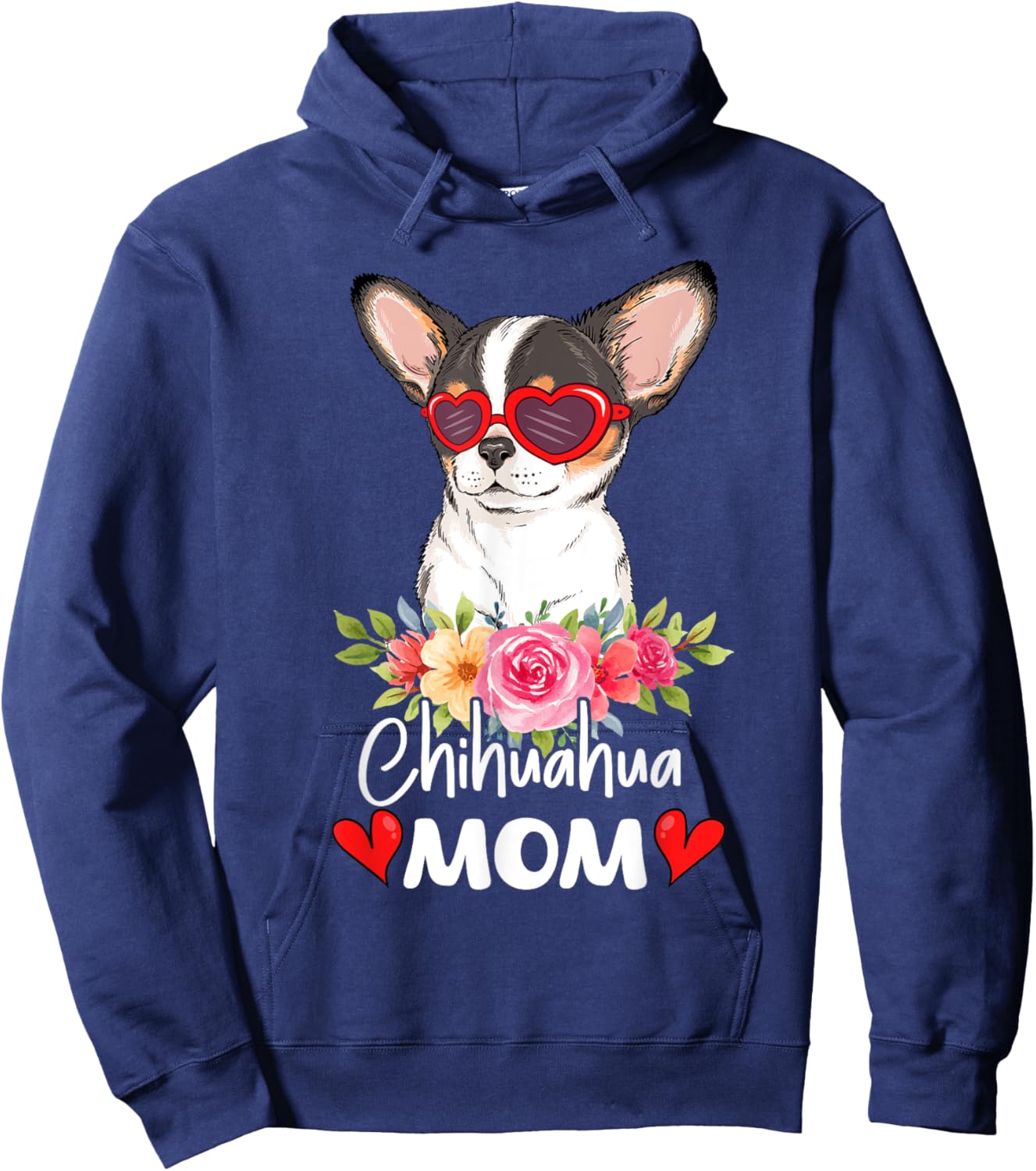 Chihuahua Mom Mama Sunglasses Flower Dog Lover Owner Hoodie - Hoodie | Navy
