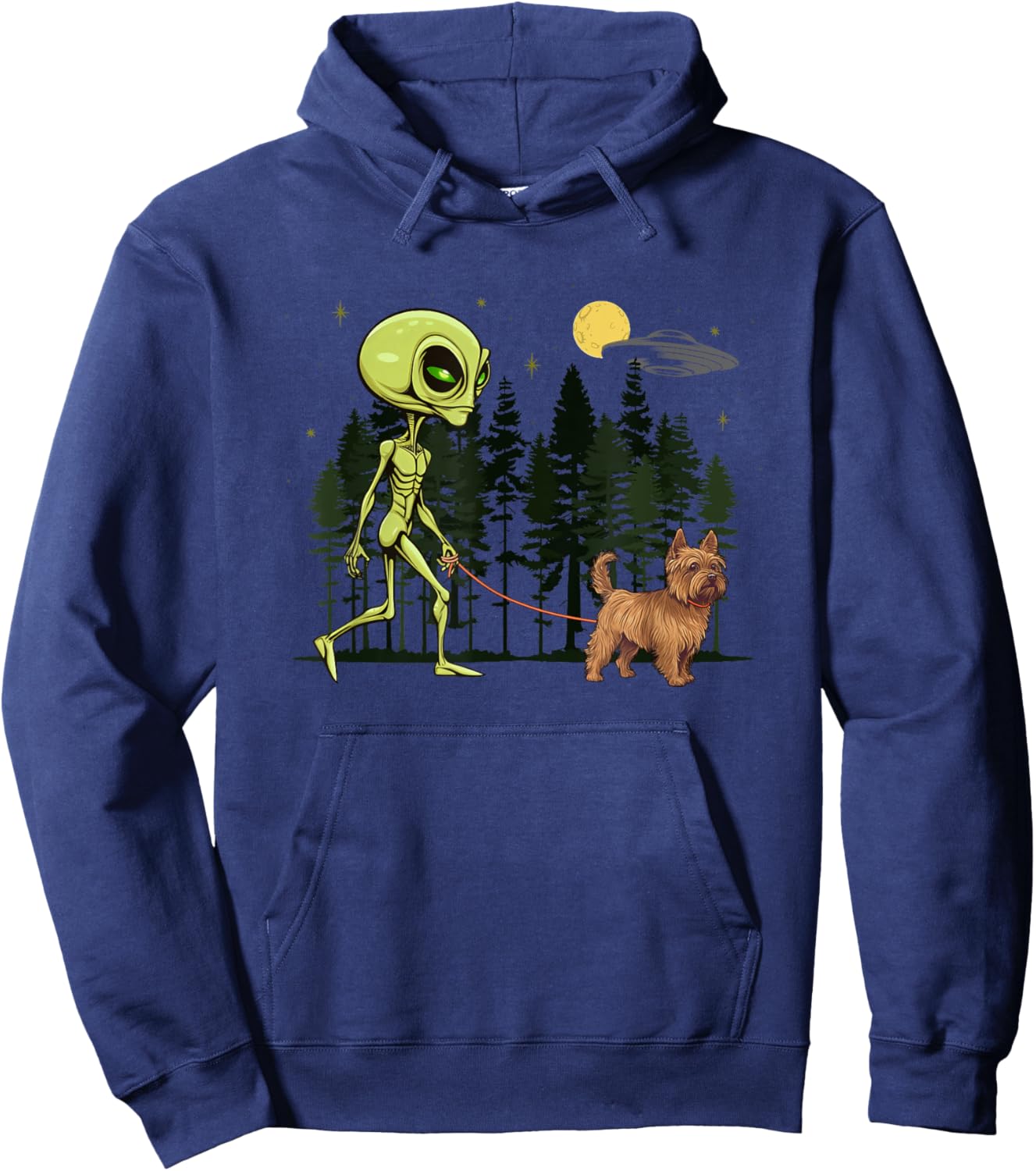 Funny Silky Terrier Alien Walking UFO Pet Dog Mom Dad Women Kids Hoodie - Hoodie | Navy