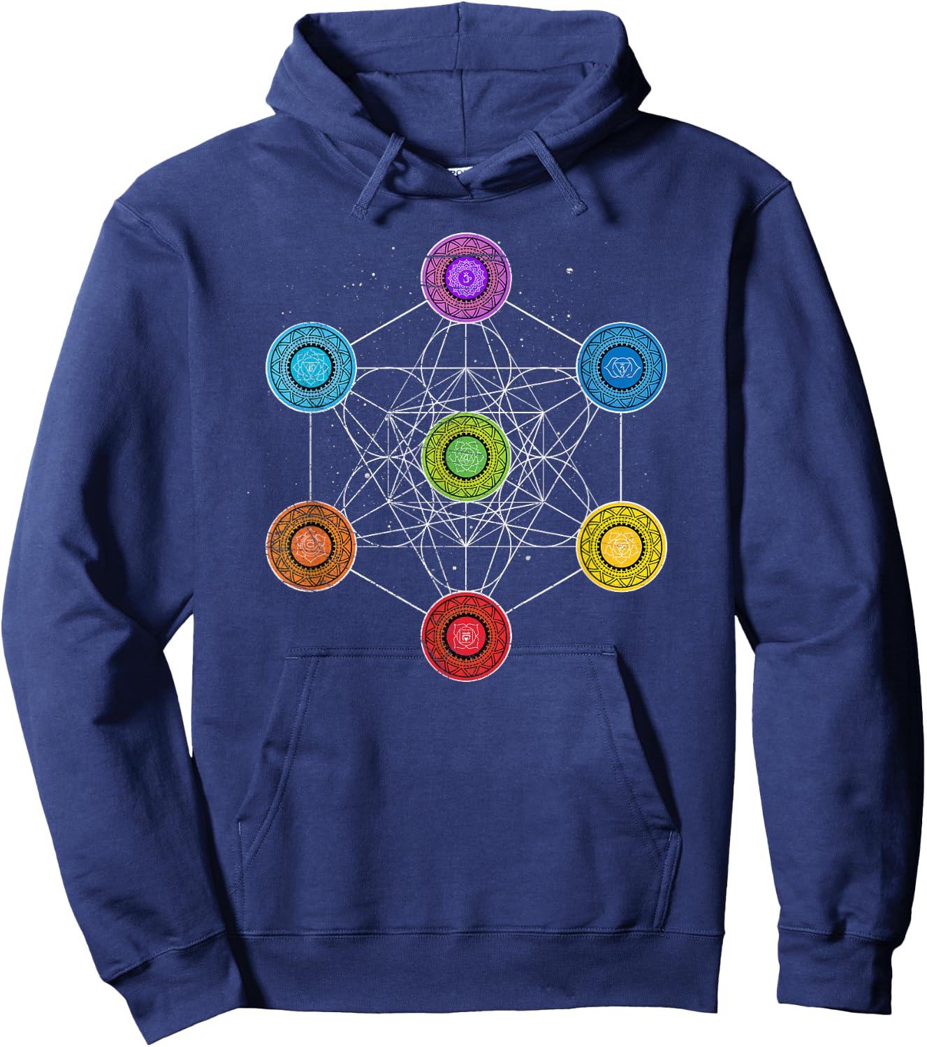Sacred Geometry Metatrons Cube 7 Chakras - Psychedelic Shirt Hoodie - Hoodie | Navy