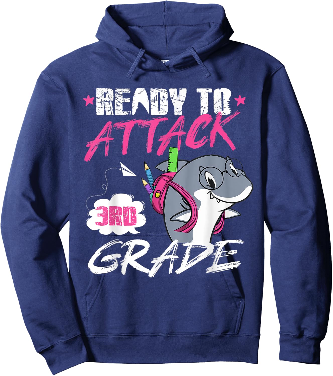 Kids Ready to attack 3rd Grade First day Shark lover Hoodie - Hoodie | Navy