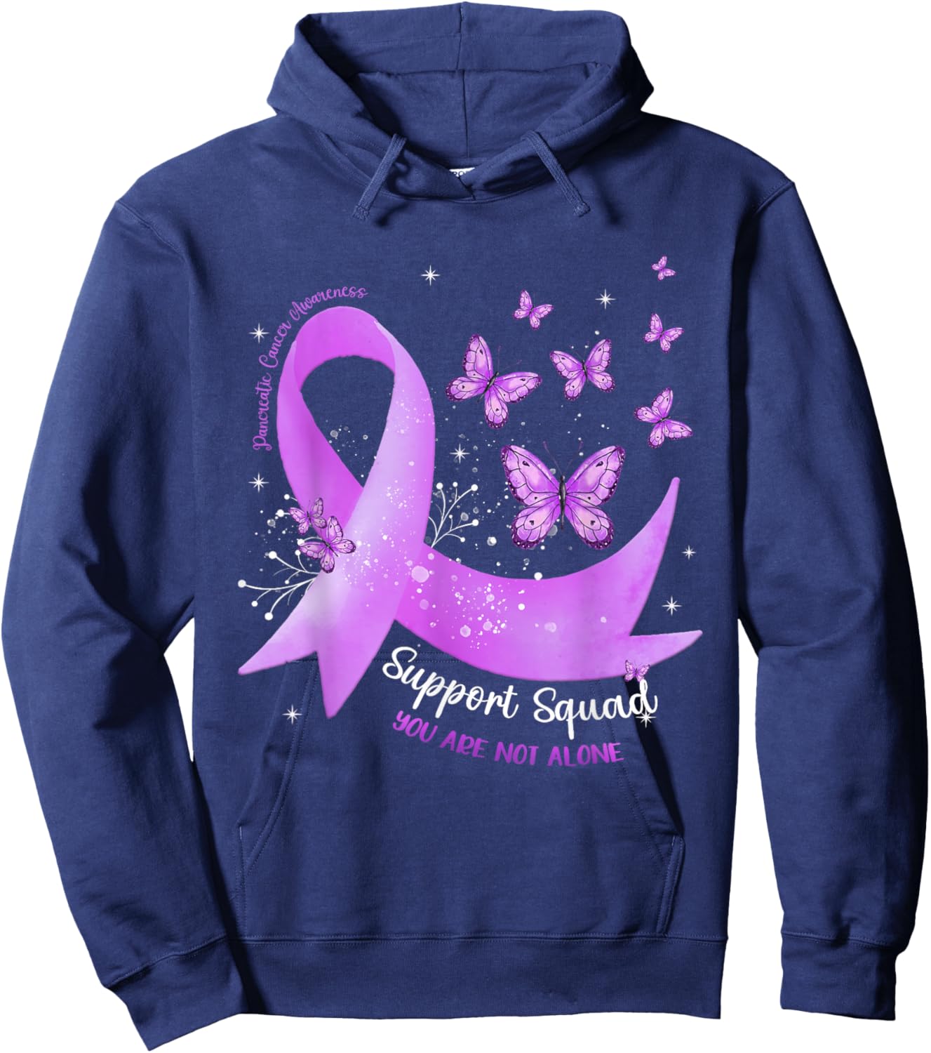 Support Squad Purple Ribbon Butterfly Pancreatic Cancer Hoodie - Hoodie | Navy