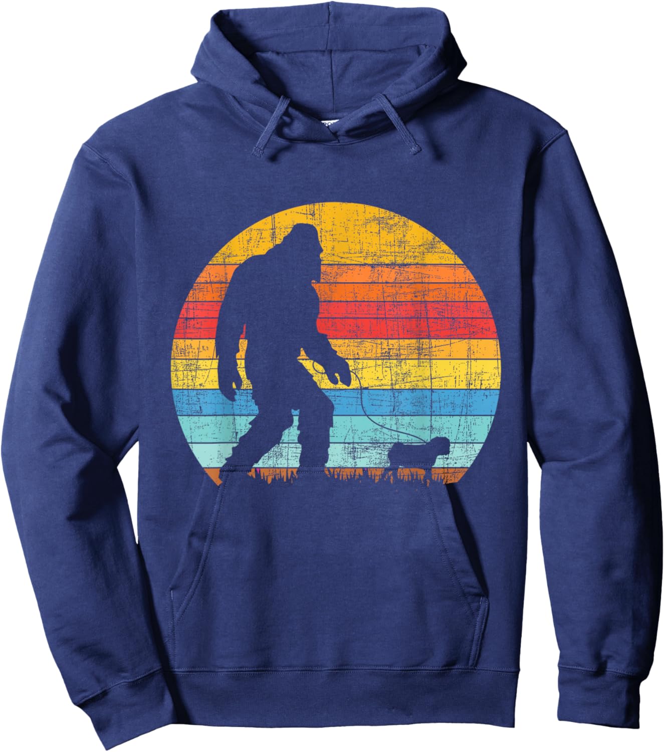Bigfoot Walking with A Pug - Dog Owner Animal Puppy Trainer Hoodie - Hoodie | Navy