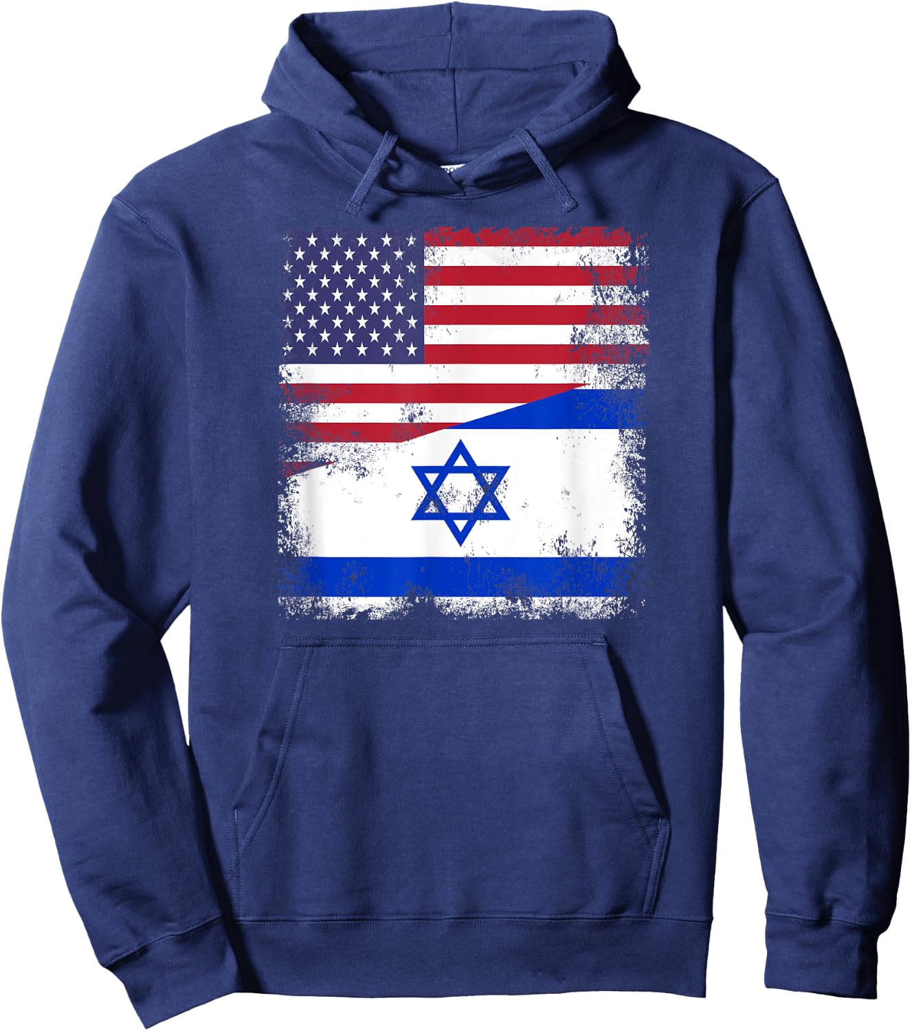 Half Israeli Flag | Vintage Israel USA Gift Hoodie - Hoodie | Navy