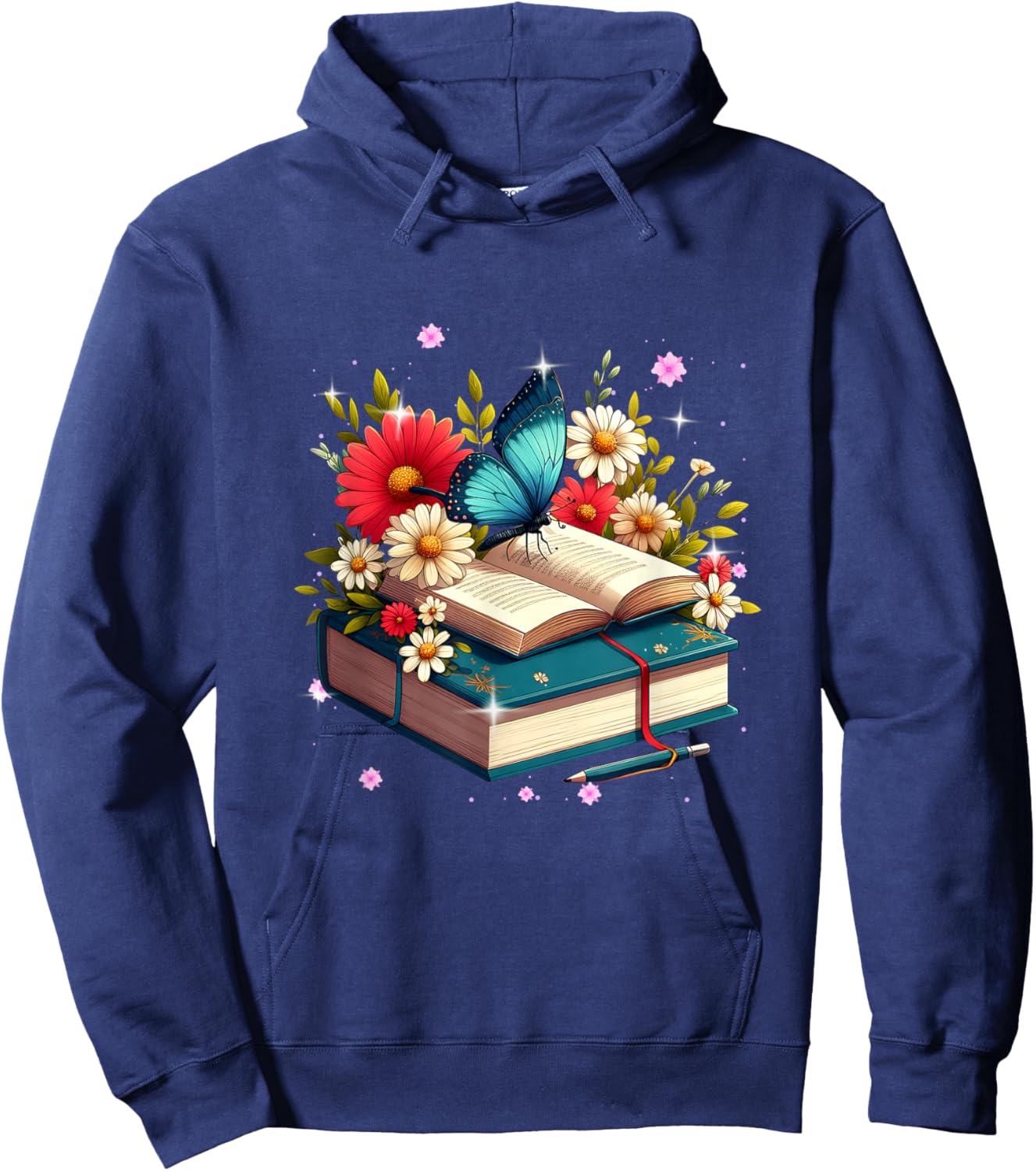 Book Flowers and Butterfly Beautiful Reading Reader Hoodie - Hoodie | Navy