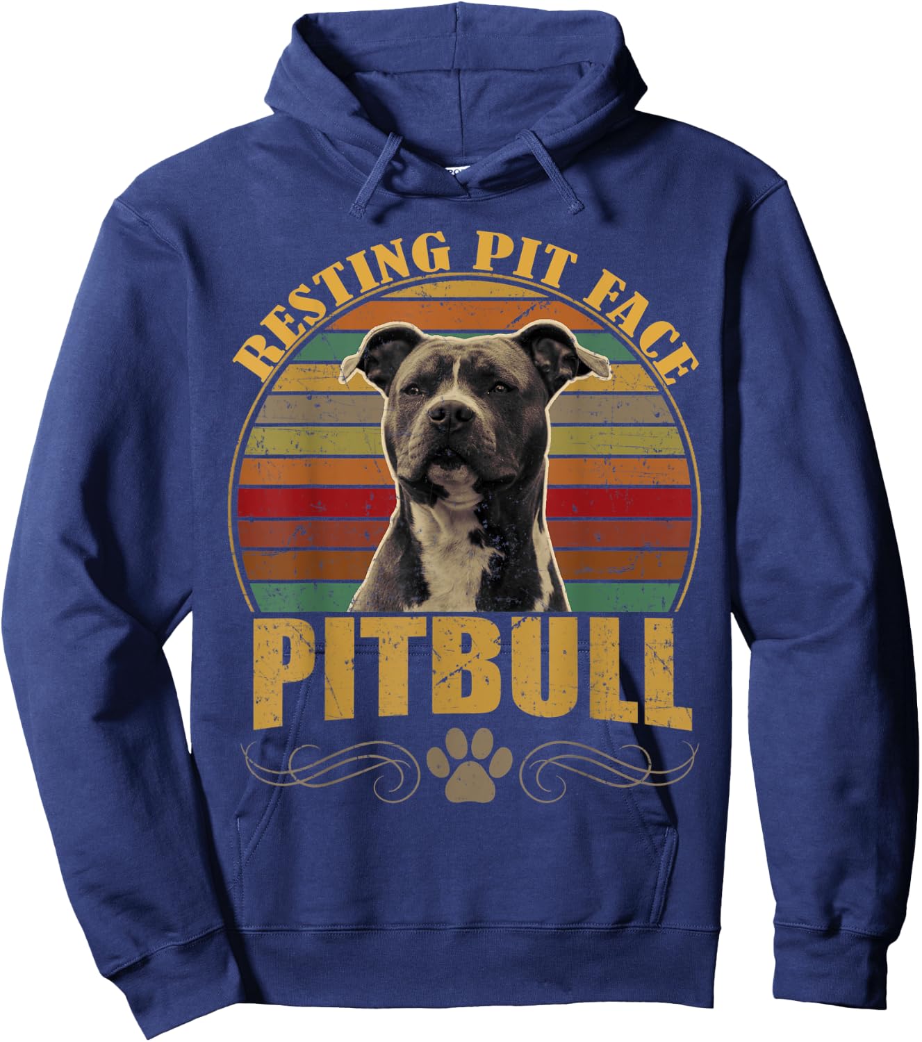 Resting Pit Face Pitbull Dog Owners Vintage Pitbull Dog Gift Men Women Kids Hoodie - Hoodie | Navy