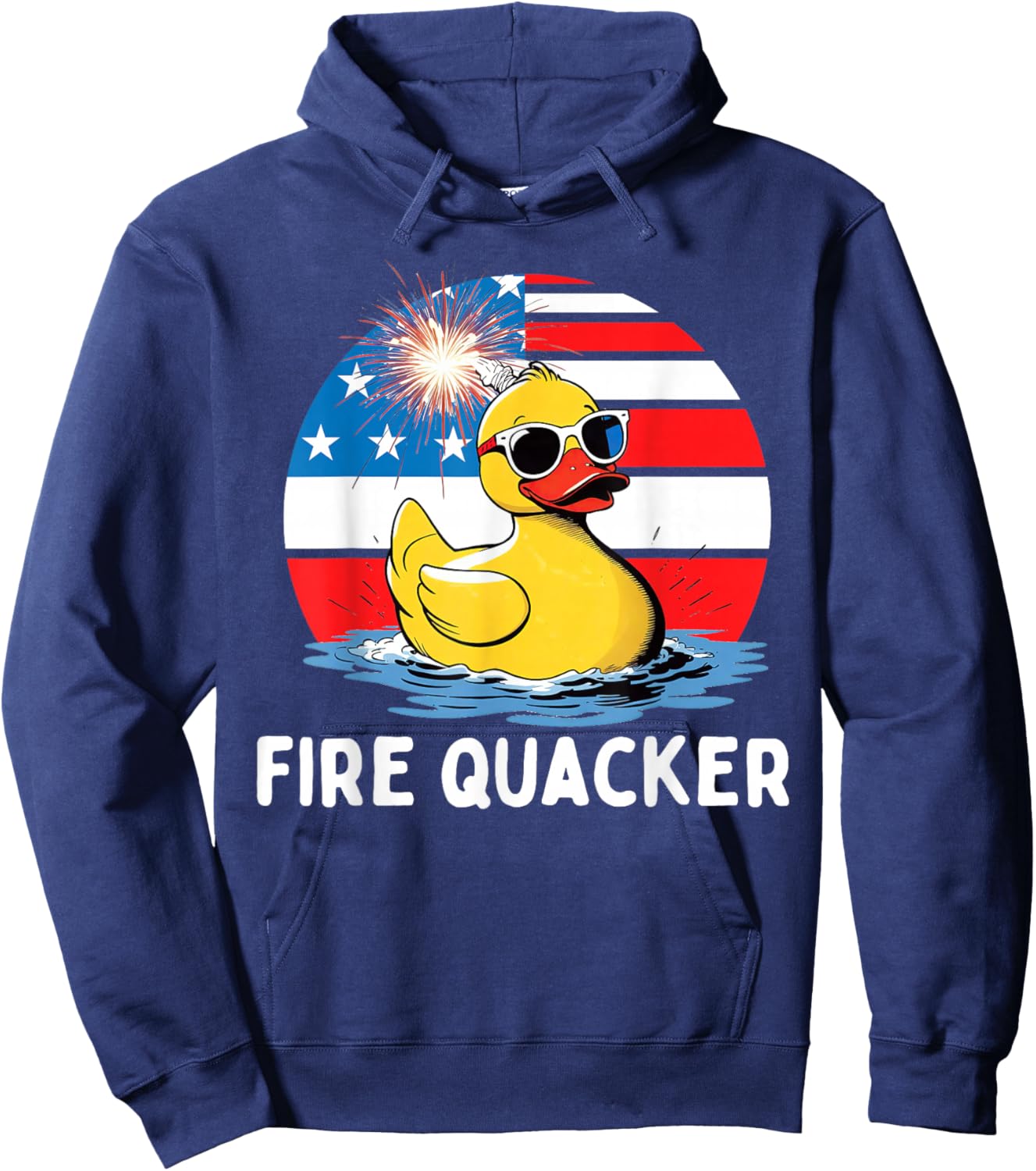 Fire Quacker Duck Firecracker Funny 4th of July USA Flag Kid Hoodie - Hoodie | Navy