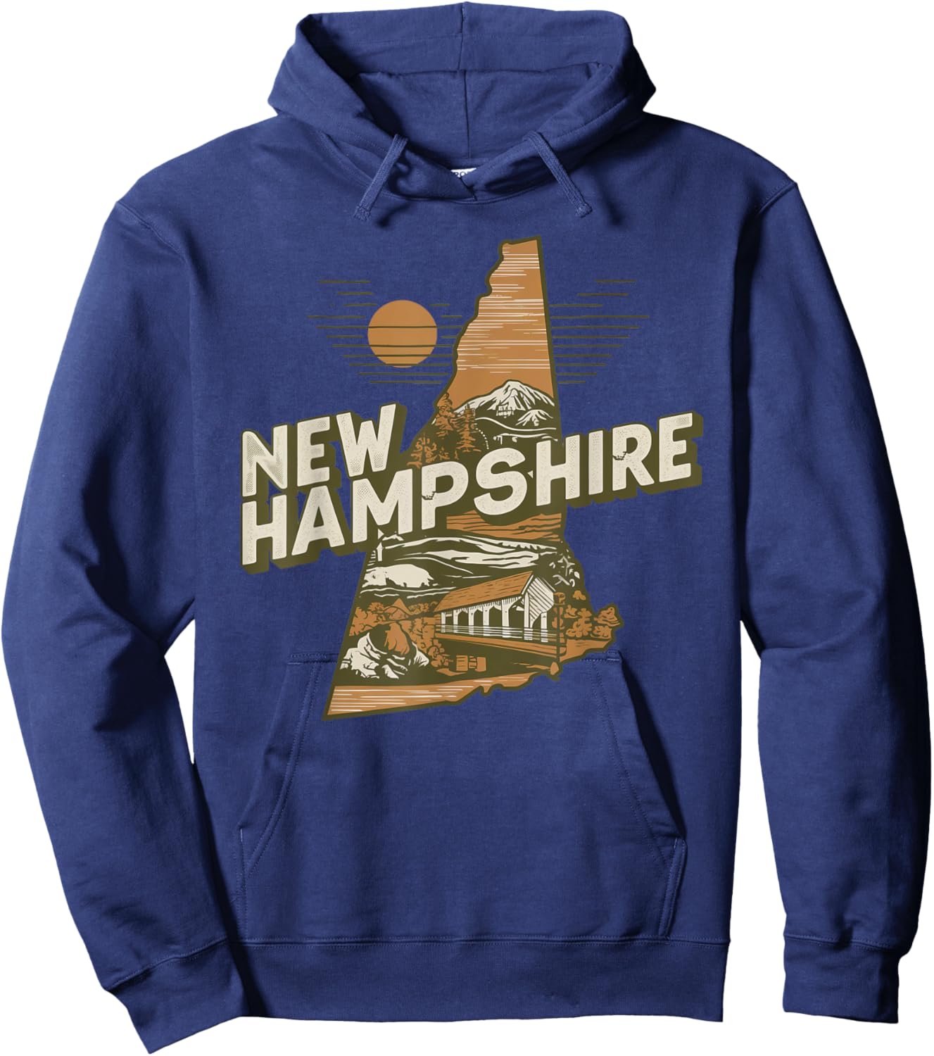 New Hampshire Souvenirs , Women & Kids New Hampshire Retro State - Black, Small Hoodie - Hoodie | Navy