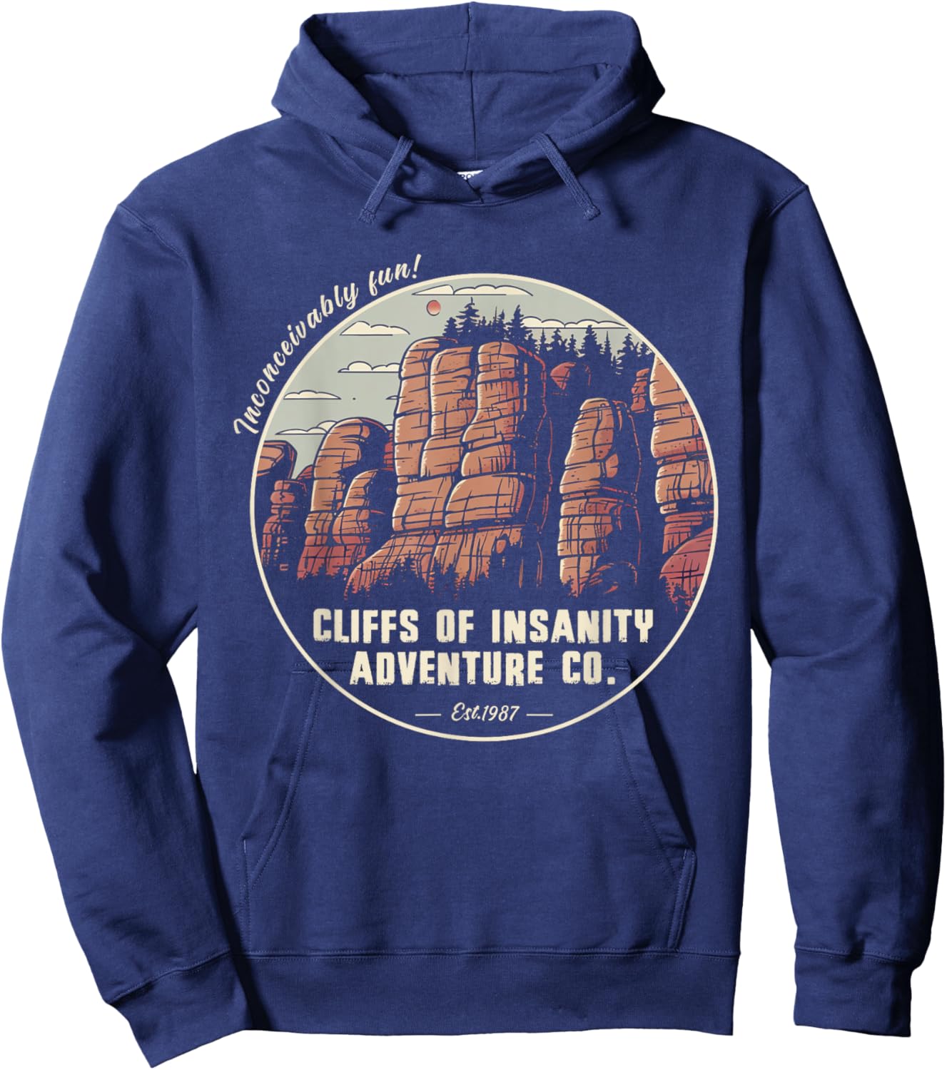Volimty Shop Cliffs Of Vintage Movies Mountains Funny Costume Insanitys , Small, Black Hoodie - Hoodie | Navy