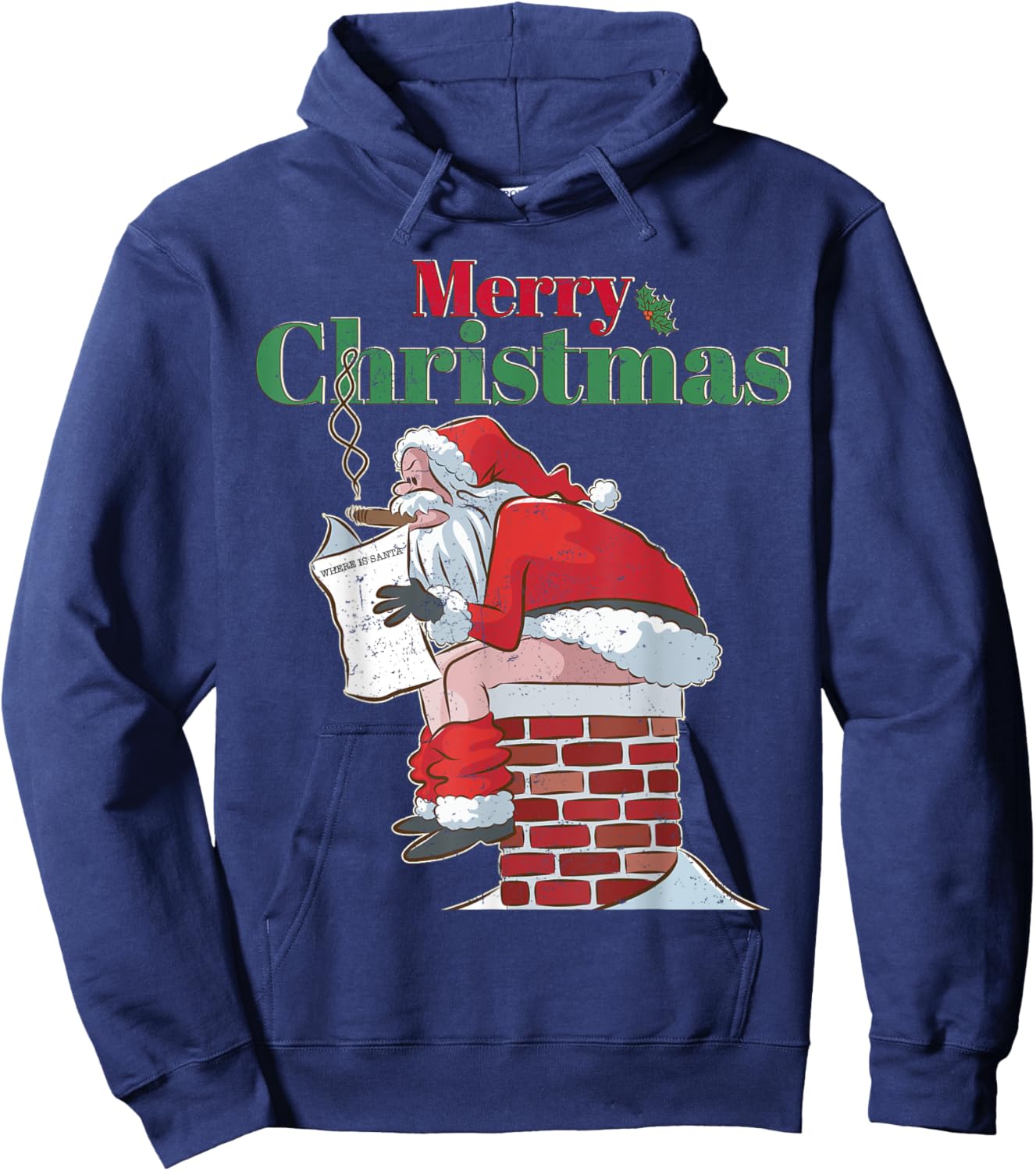 Funny Santa Pooping Down Chimney Xmas Christmas Gifts Hoodie - Hoodie | Navy