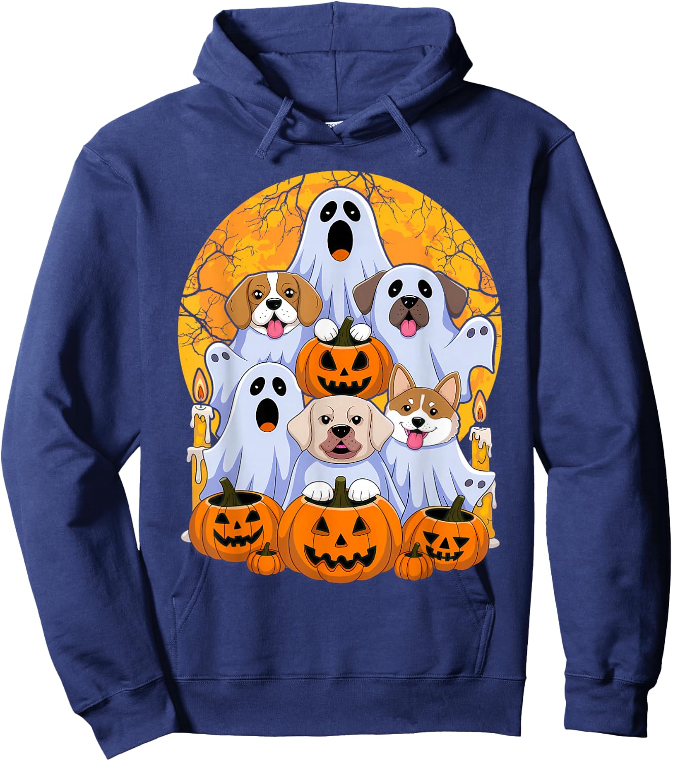 Dog Ghost Cute Dog Dressed As Ghost Funny Halloween Dog Hoodie - Hoodie | Navy