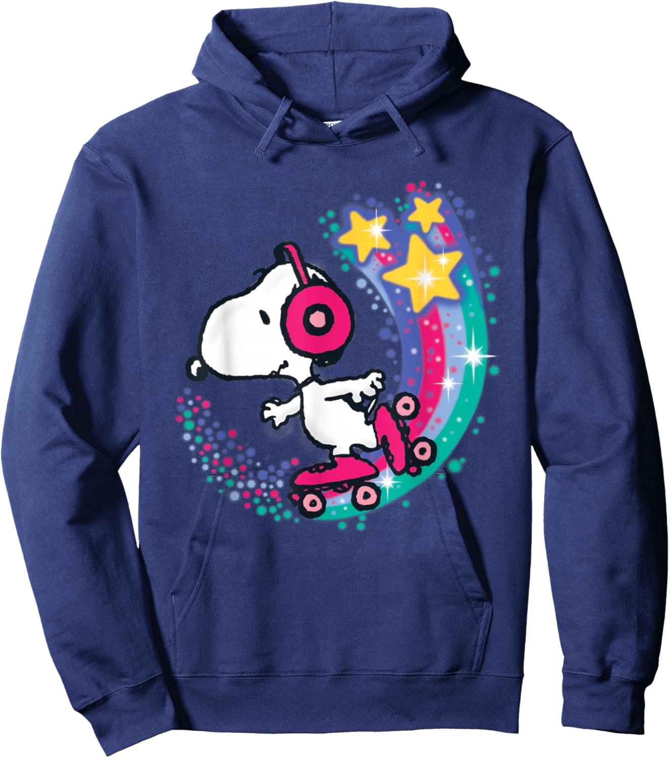 Peanuts Snoopy Roller Skating Star Powered Rainbow Hoodie - Hoodie | Navy