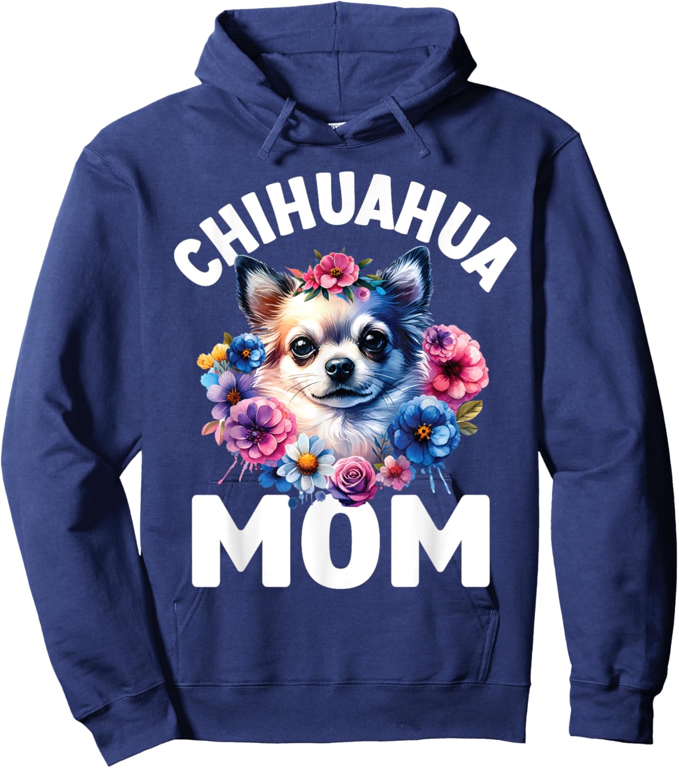 Watercolor Floral Chihuahua Mama Dog Lovers Mother's Day Women Kids Hoodie - Hoodie | Navy