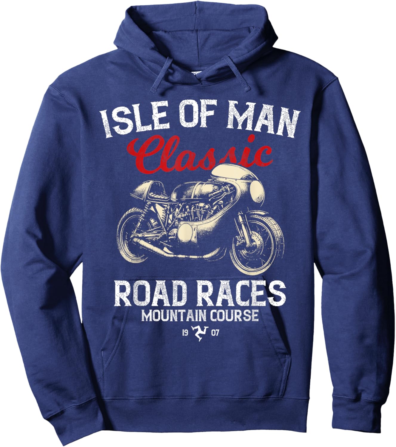 Retro Isle of Man TT Races Vintage Motorcycle Race , Black, S Hoodie - Hoodie | Navy