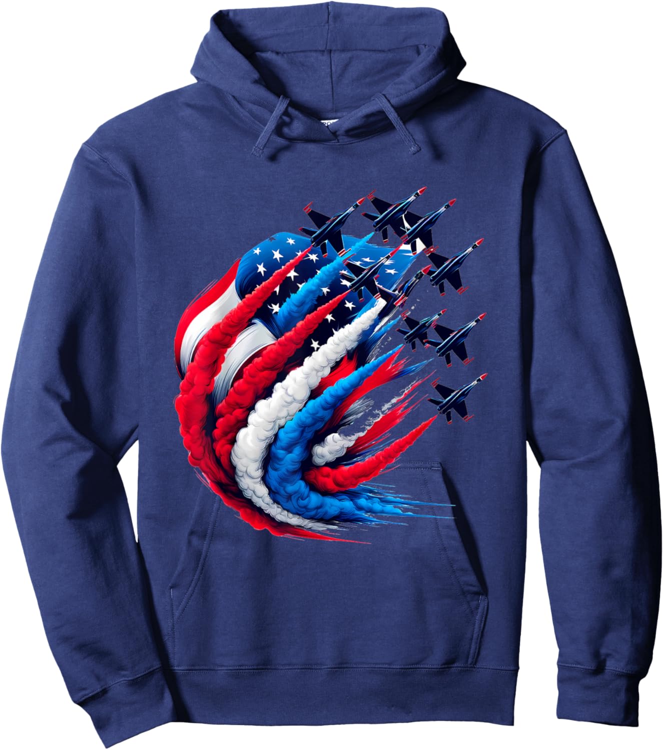 Red White and Blue Aviation Fighter Jet Smoke American Flag Women Men Hoodie - Hoodie | Navy