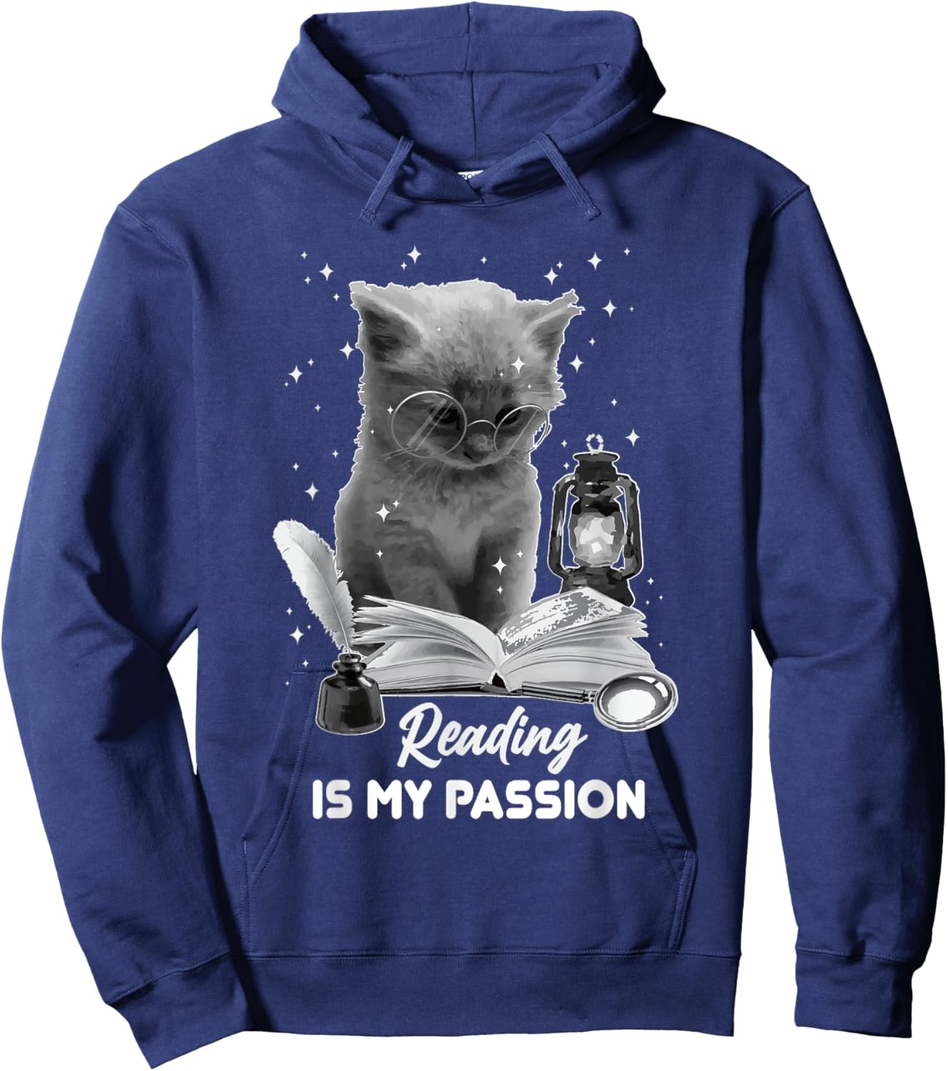Bookworm Reading Is My Passion Cat Reading A Book Librarian Men Women Hoodie - Hoodie | Navy