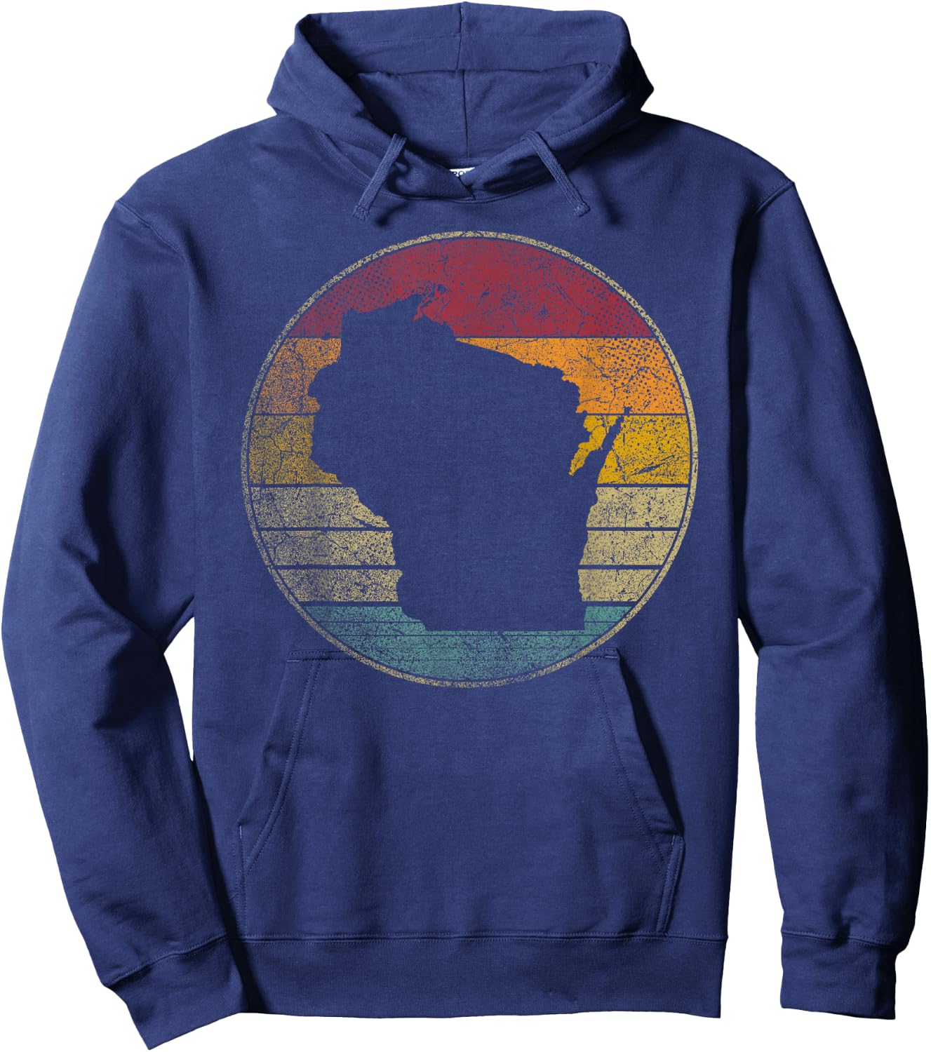 Wisconsin Vintage Distressed Retro Style Silhouette State Hoodie - Hoodie | Navy