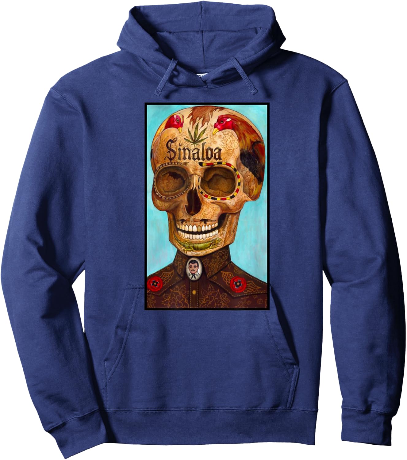 Jesus Malverde Calavera Hoodie - Hoodie | Navy