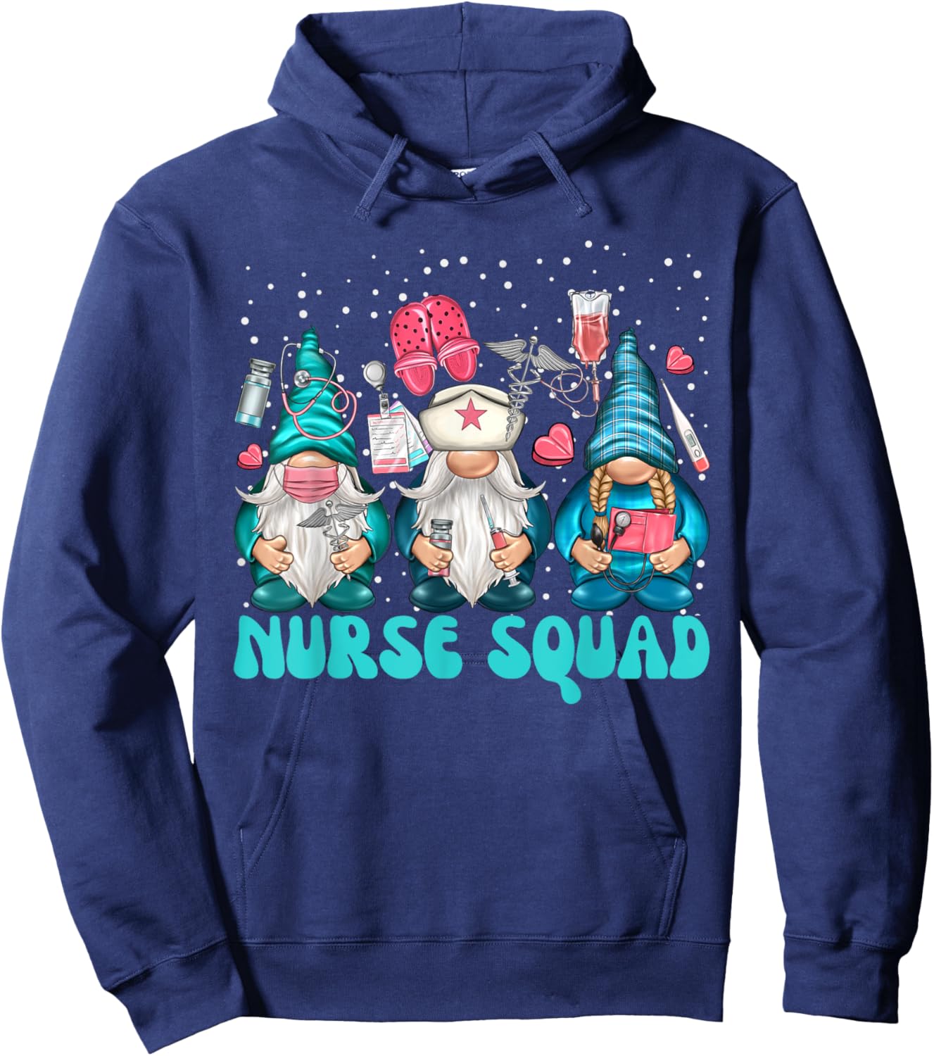 Funny Christmas Scrub Tops Women Gnomes Scrubs Nurse Squad Hoodie - Hoodie | Navy