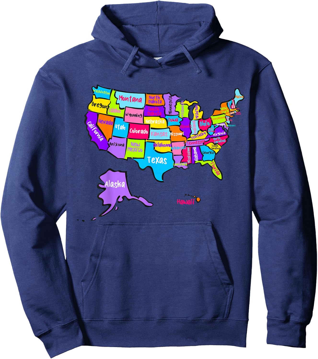 United States of America Colorful Map with State Names Hoodie - Hoodie | Navy