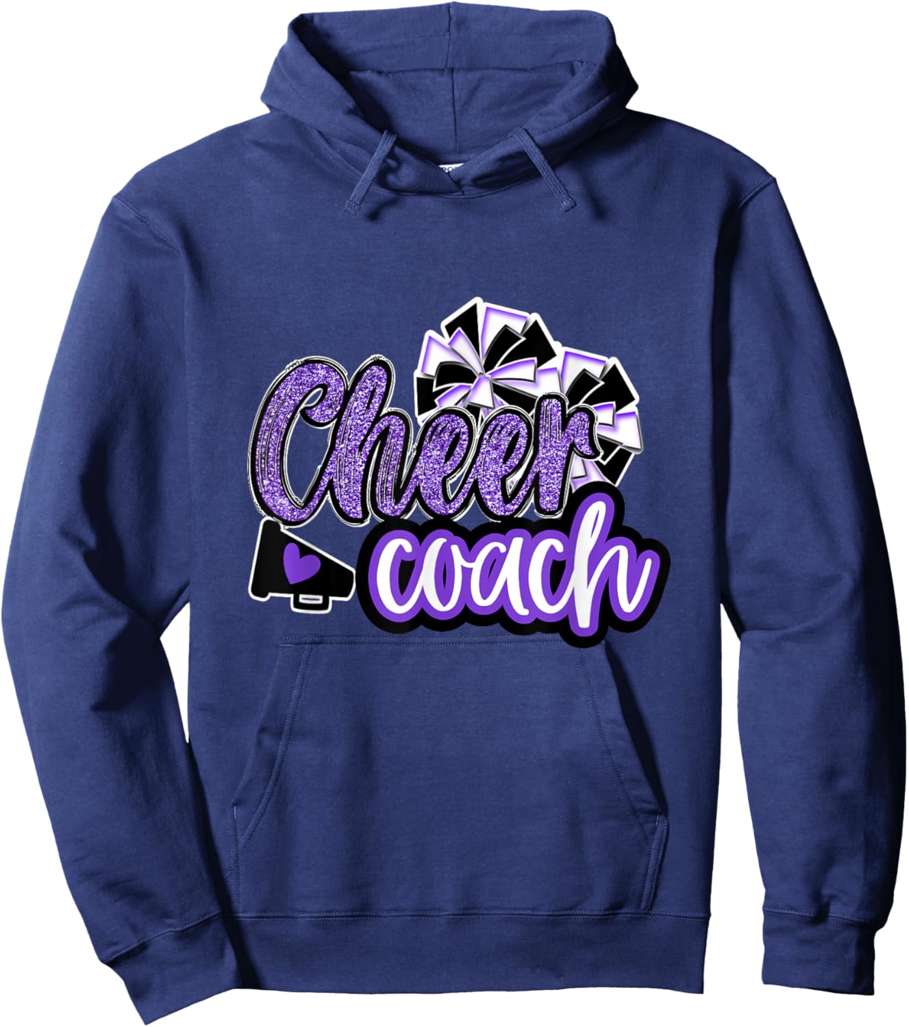 Cheer Coach Shirt, Megaphone Purple Leopard Cheetah Print Hoodie - Hoodie | Navy