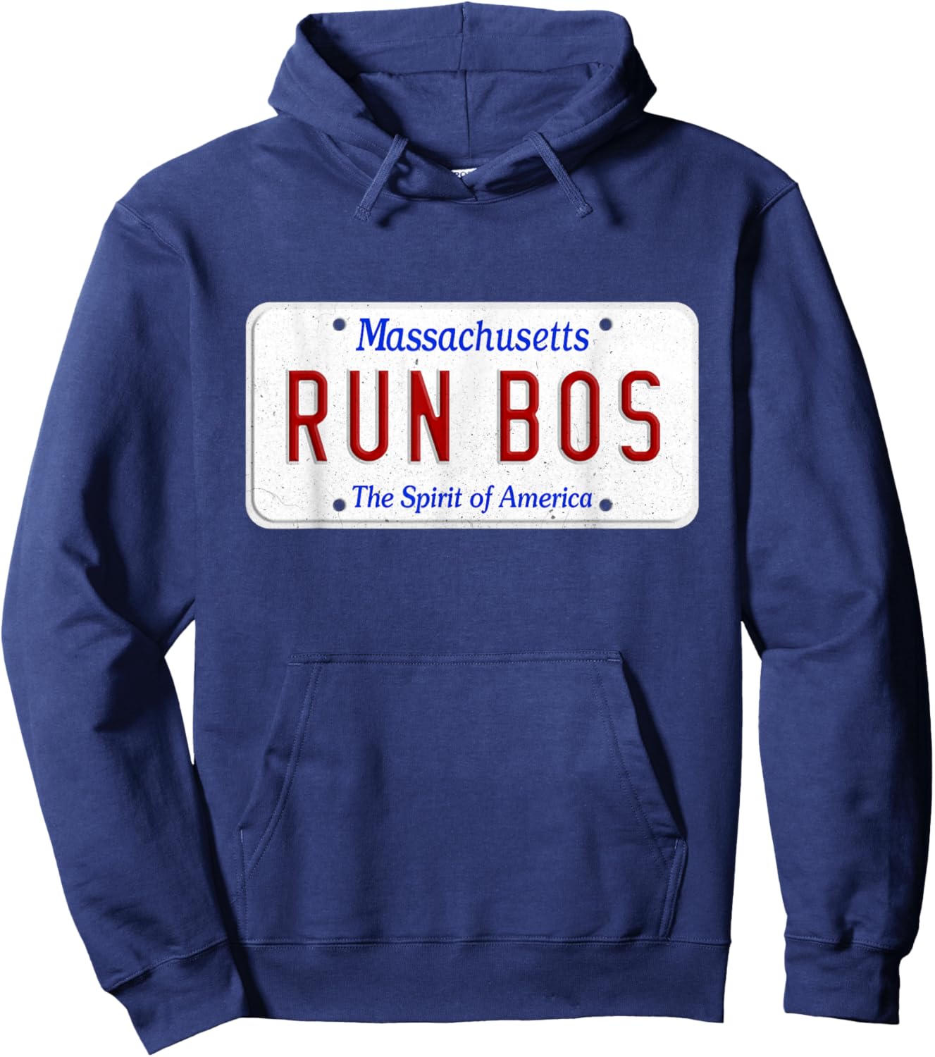 Run Bos Boston Mass Running Distance Runner license plate Hoodie - Hoodie | Navy