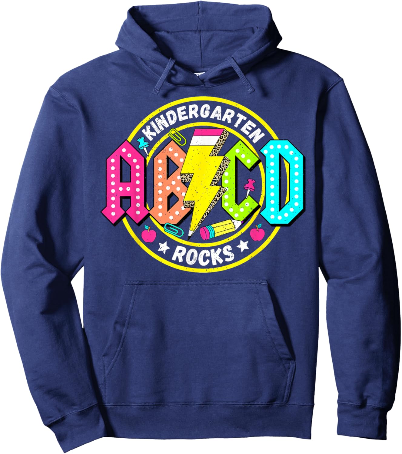 Kindergarten Rocks ABCD Back to School Funny Rock Teacher Hoodie - Hoodie | Navy