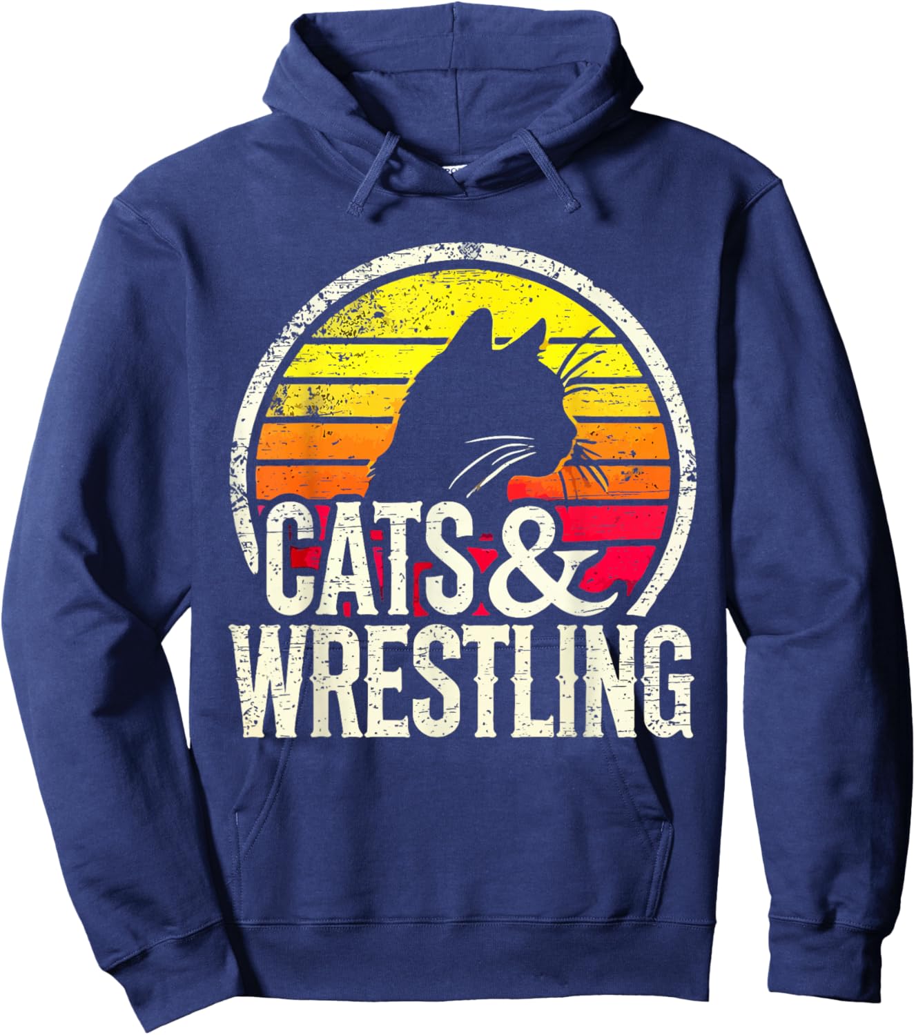 Cats And Wrestling Retro Sunset Silhouette Hoodie - Hoodie | Navy