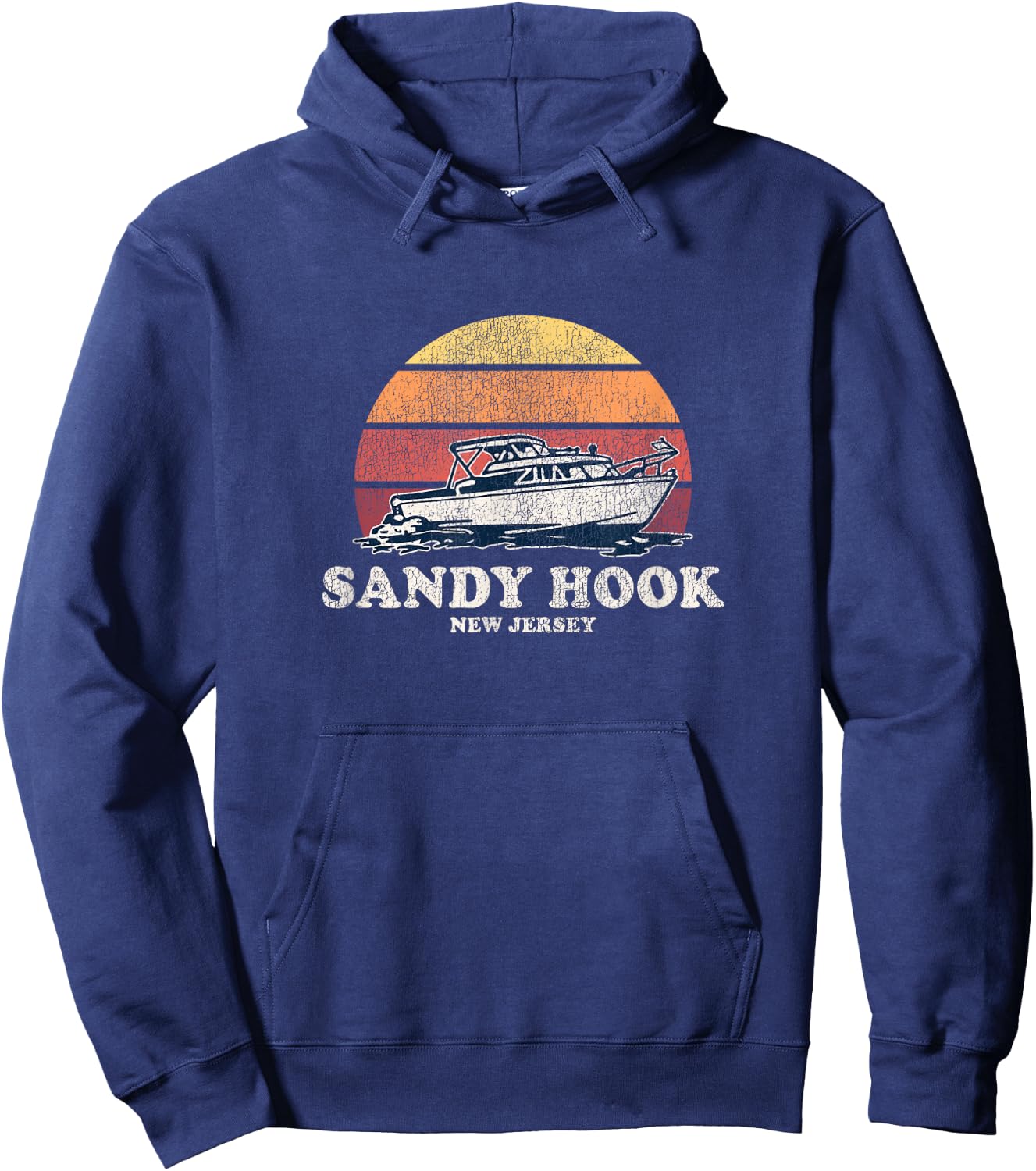 Sandy Hook NJ Vintage Boating 70s Retro Boat Design Hoodie - Hoodie | Navy