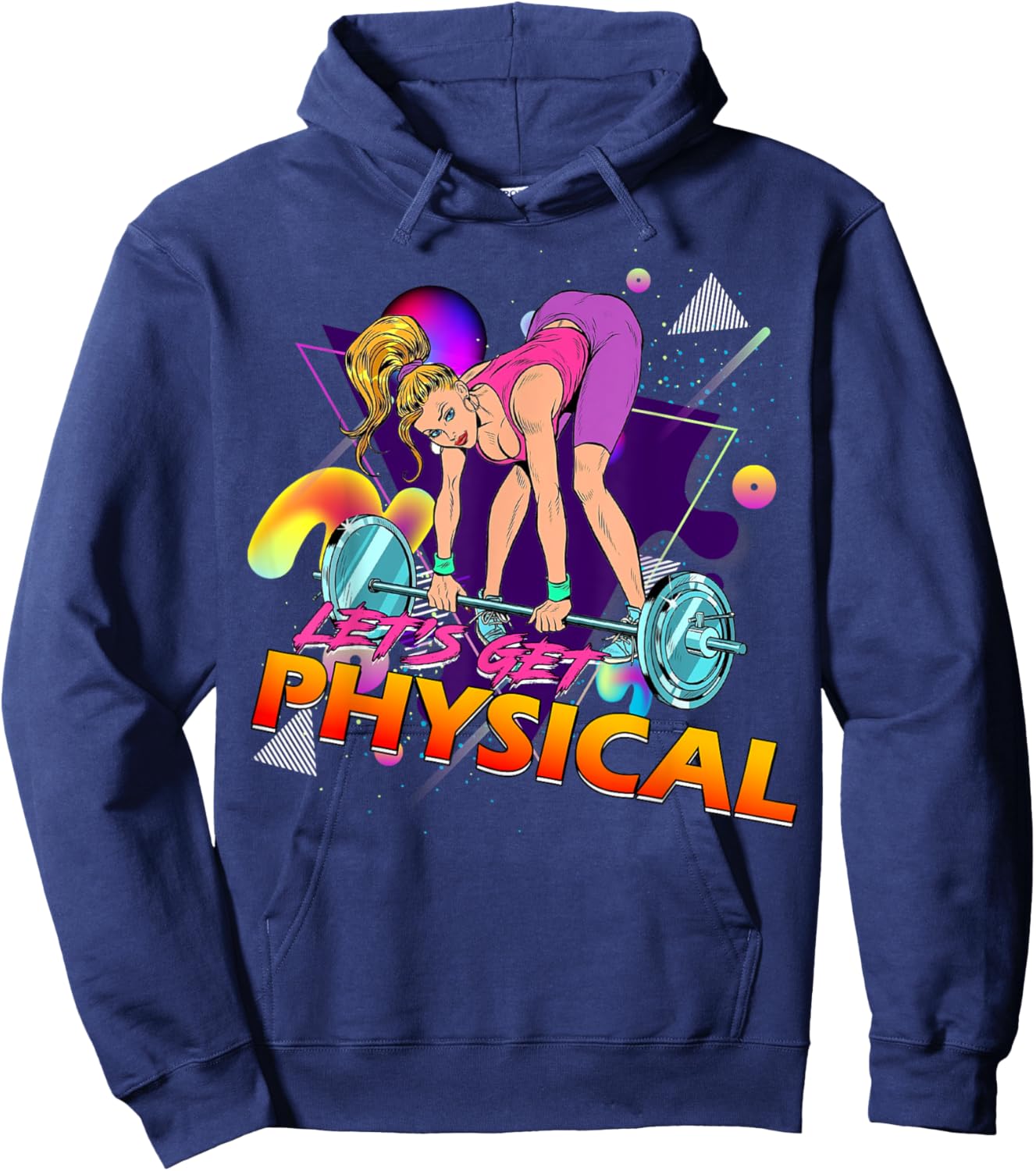 Let's Get Physical Workout Gym Totally Retro 80's Hoodie - Hoodie | Navy