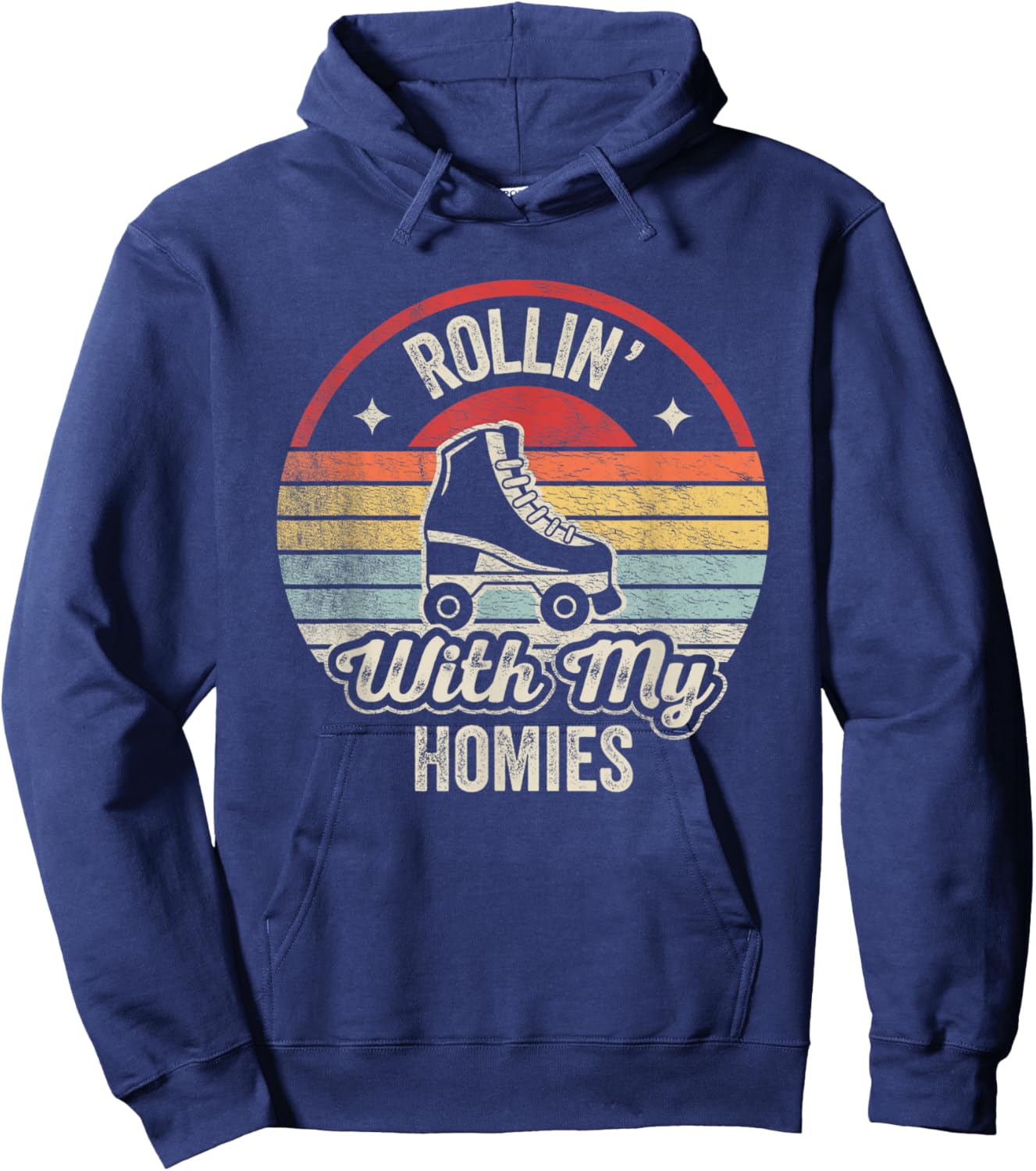 Retro Vintage Rollin with My Homies Roller Skating Hoodie - Hoodie | Navy